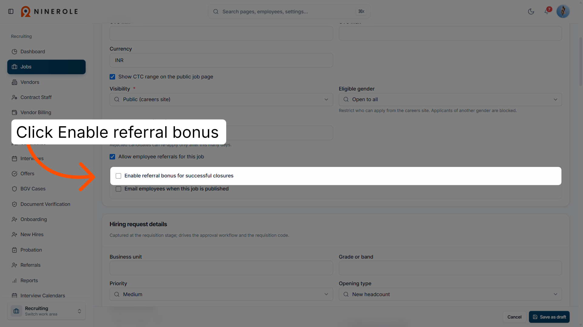 Enable Referral Bonus
