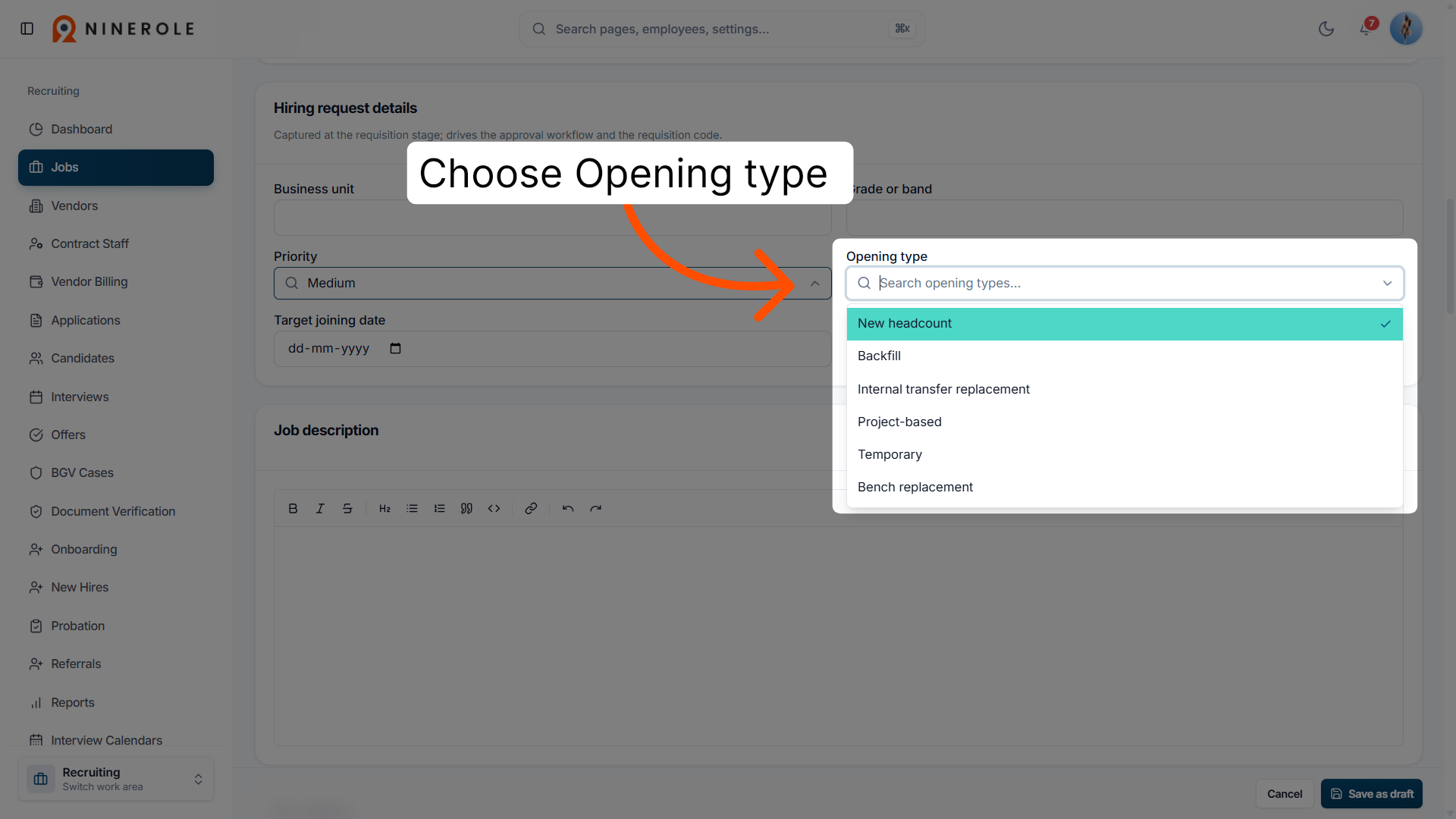 Specify Opening Type