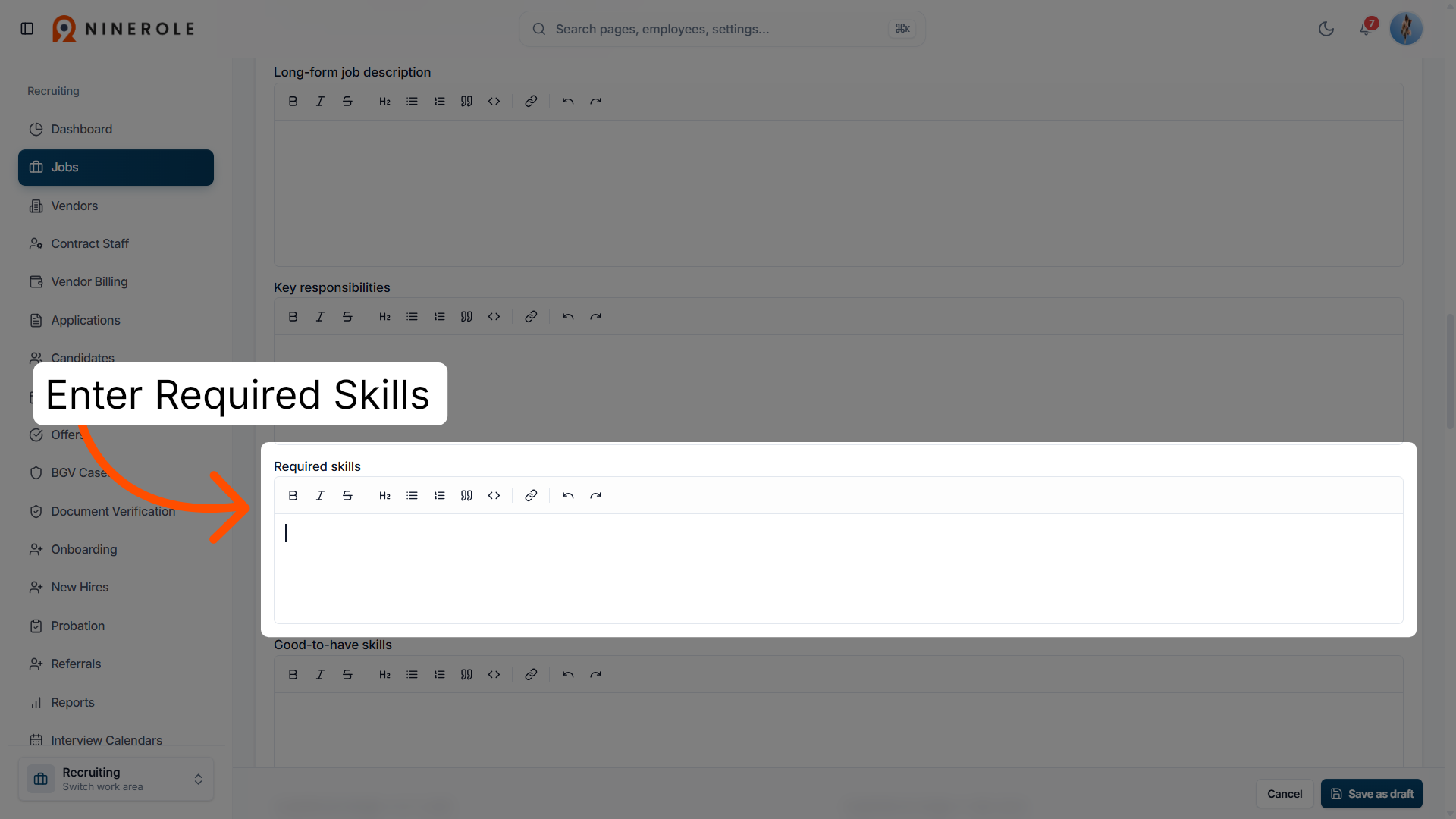 Enter the required skills
