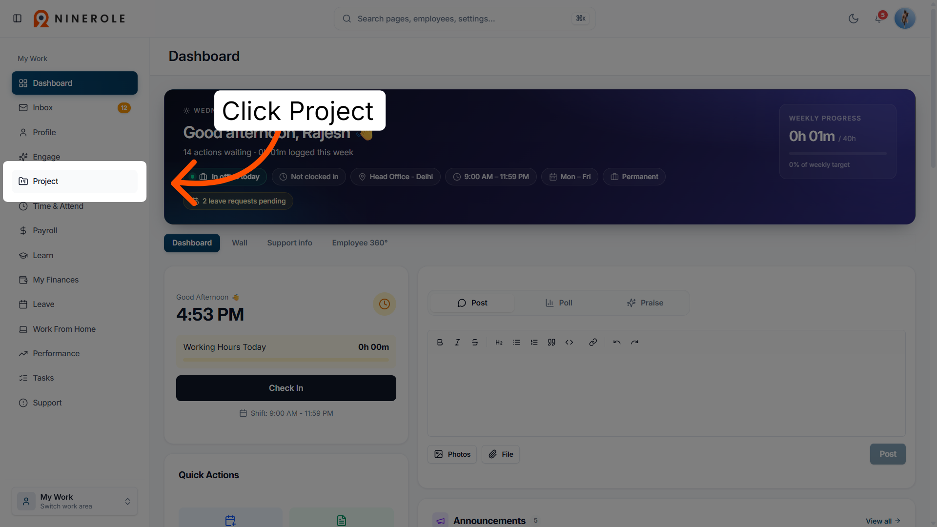 Open Project Section