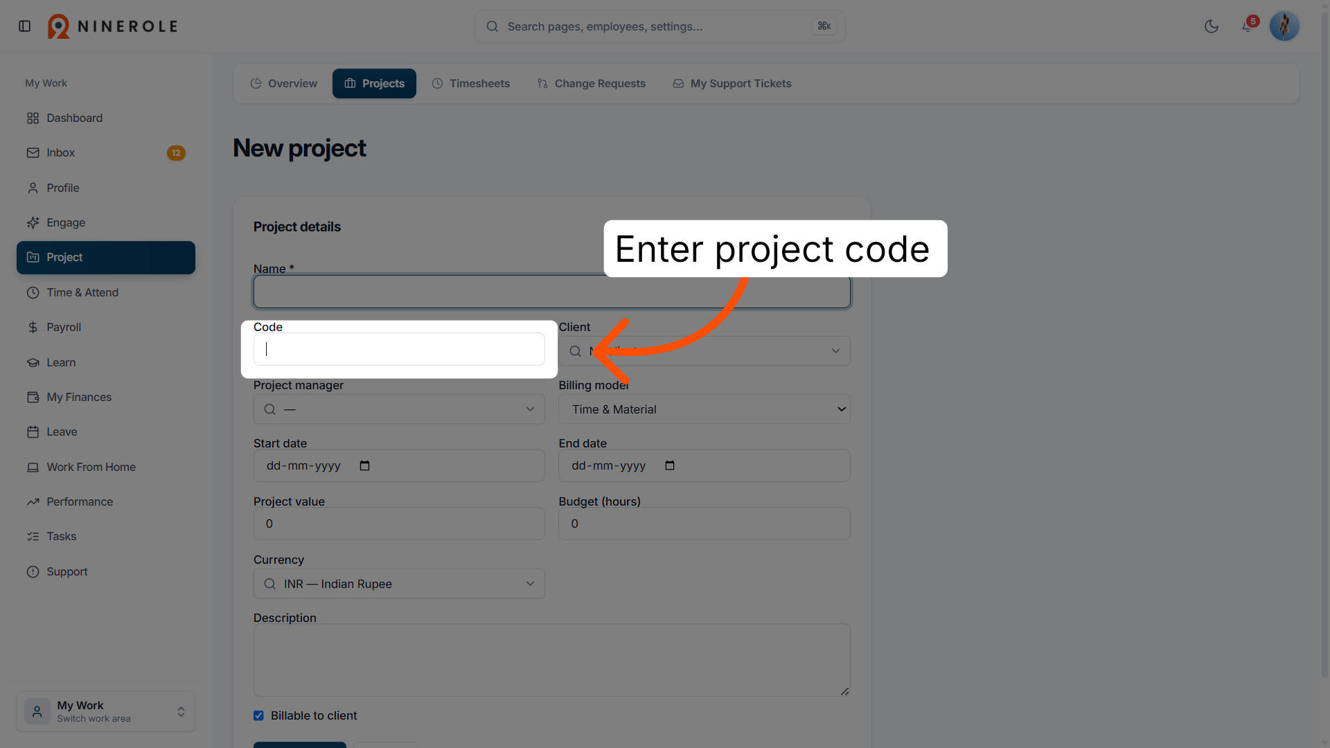 Specify Project Code