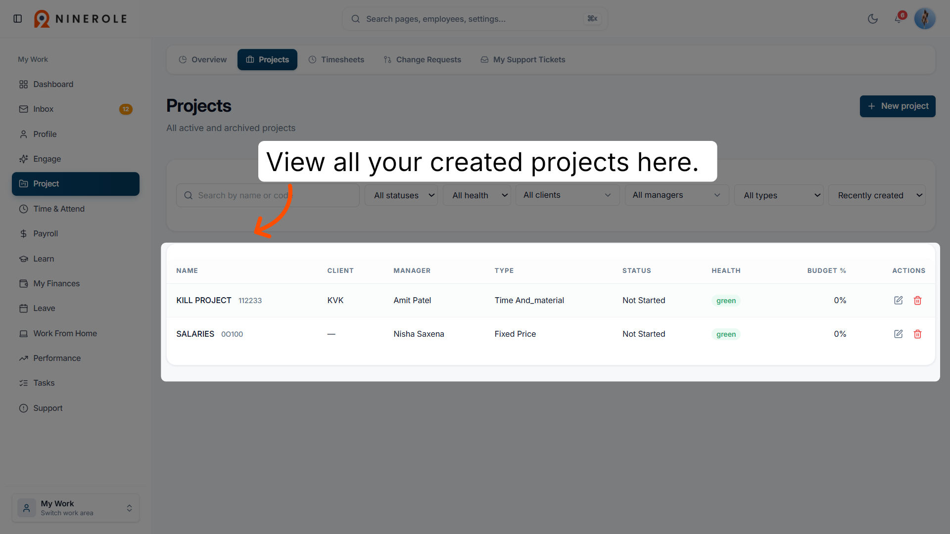 Open the created project