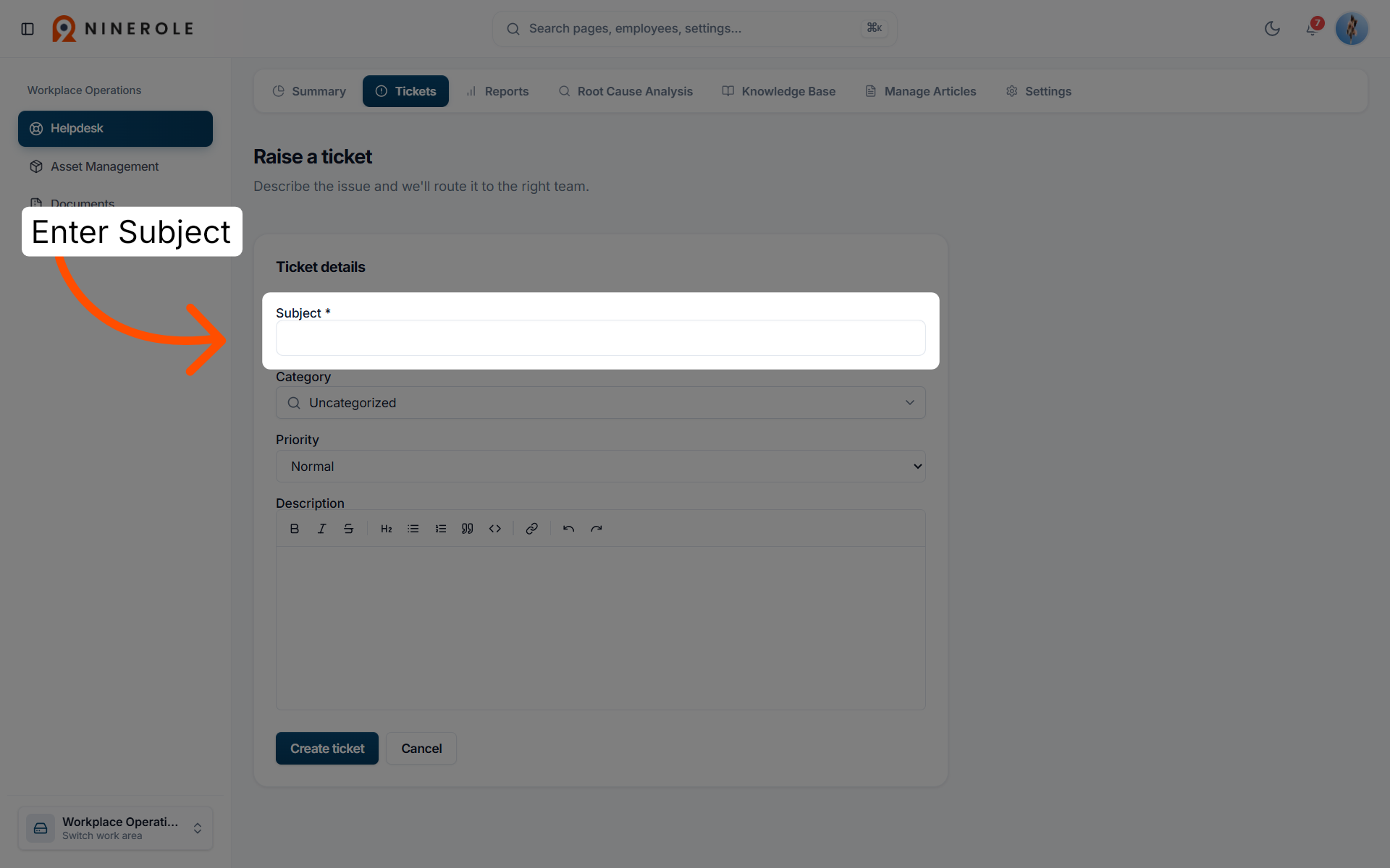 Select Ticket Subject Field