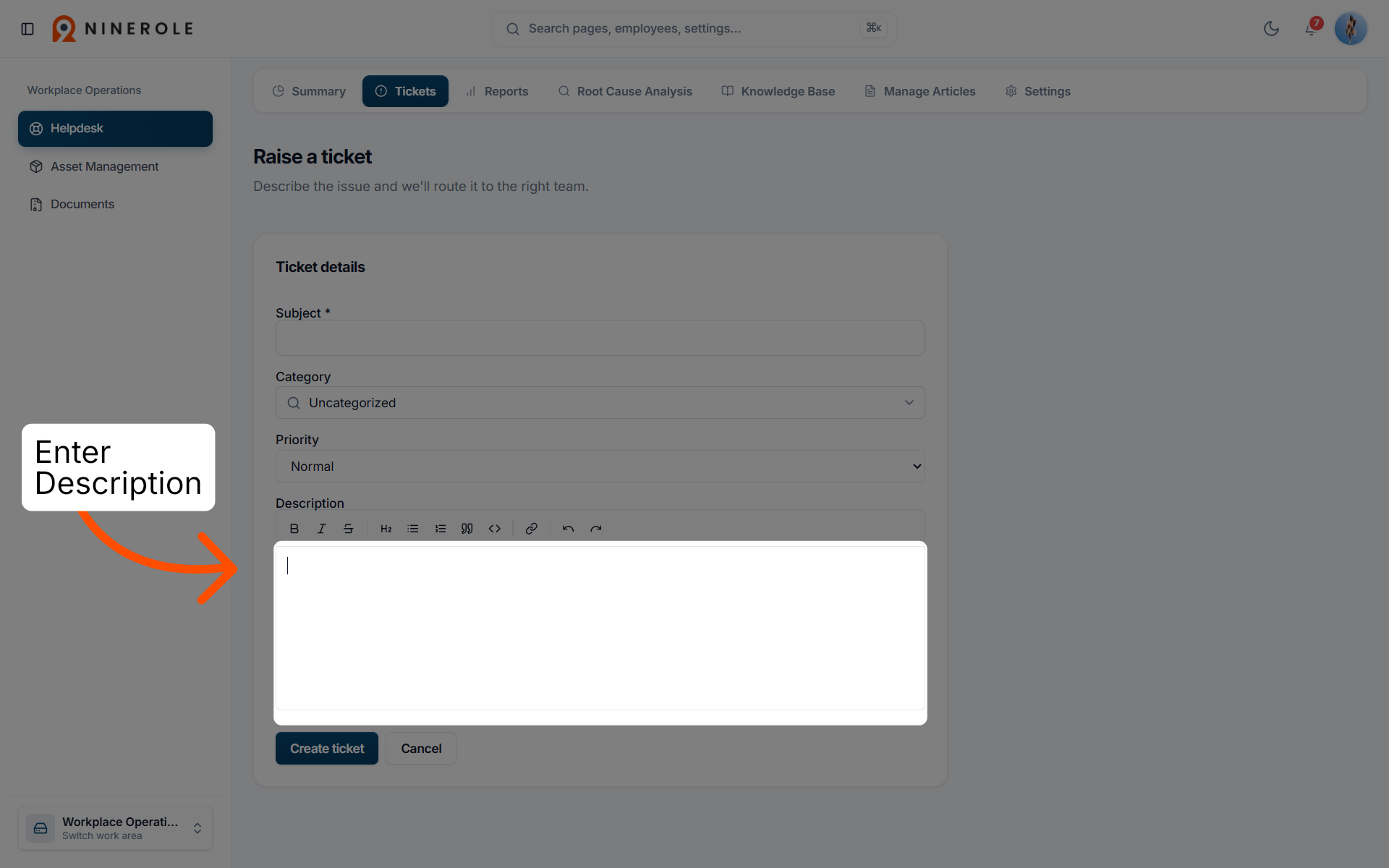 Enter the ticket description