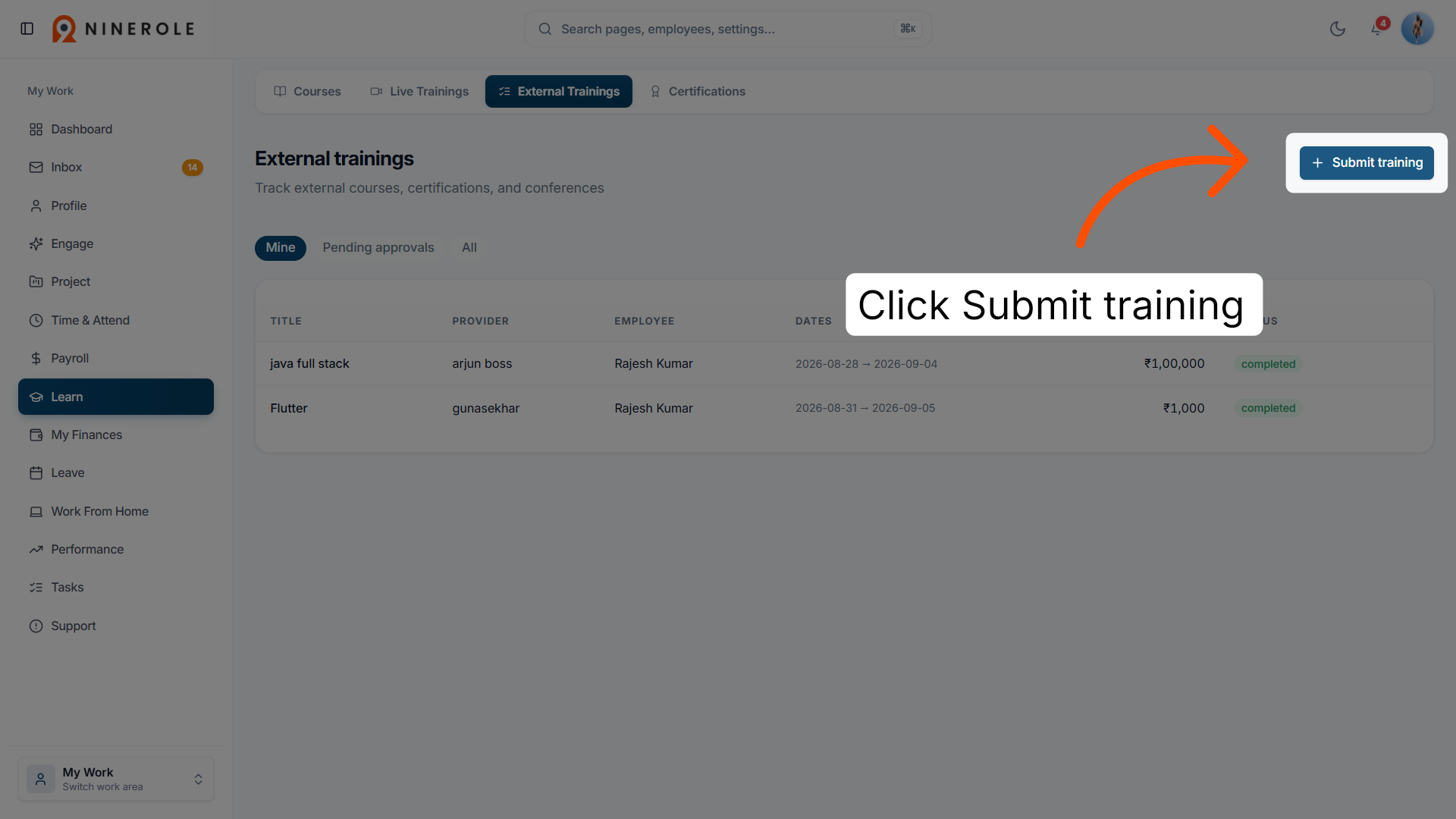 Submit External Training