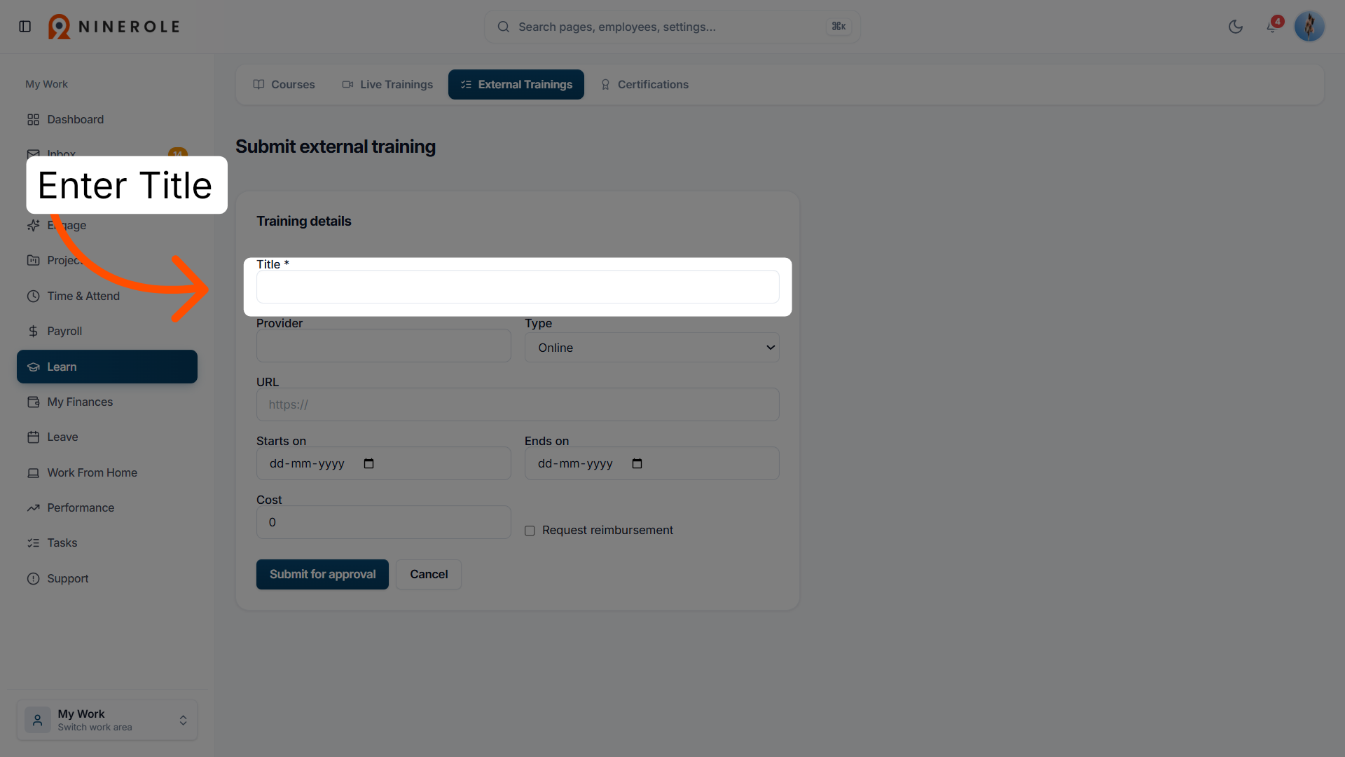 Start External Training Submission