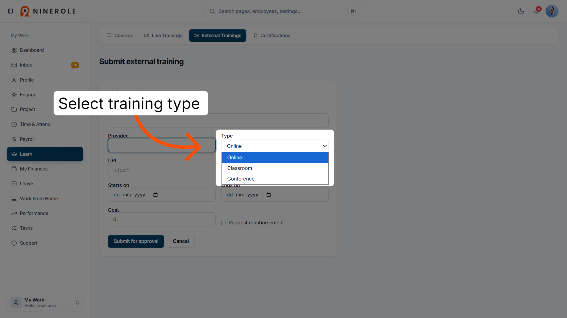 Select Training Type
