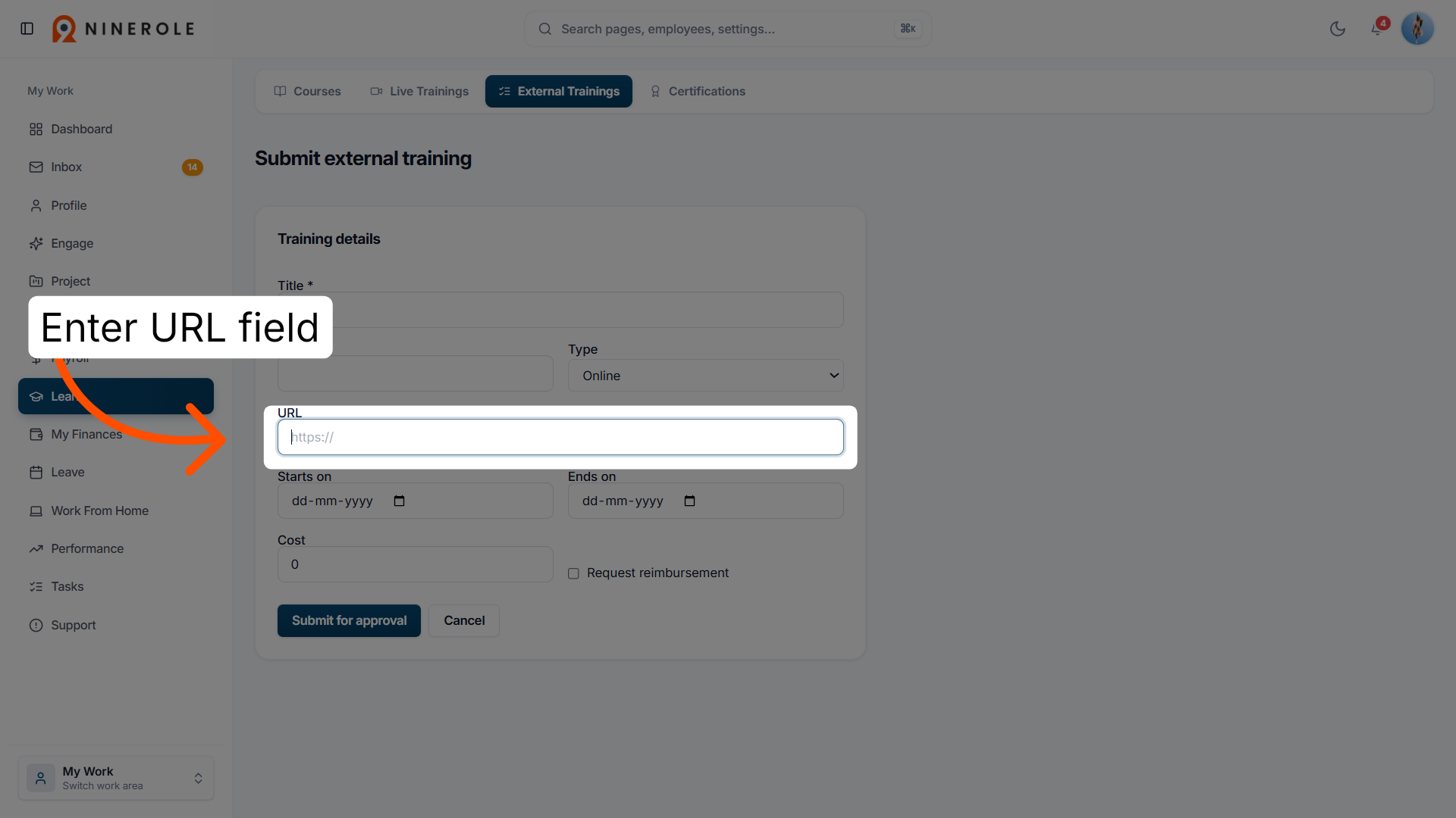 Enter Training URL
