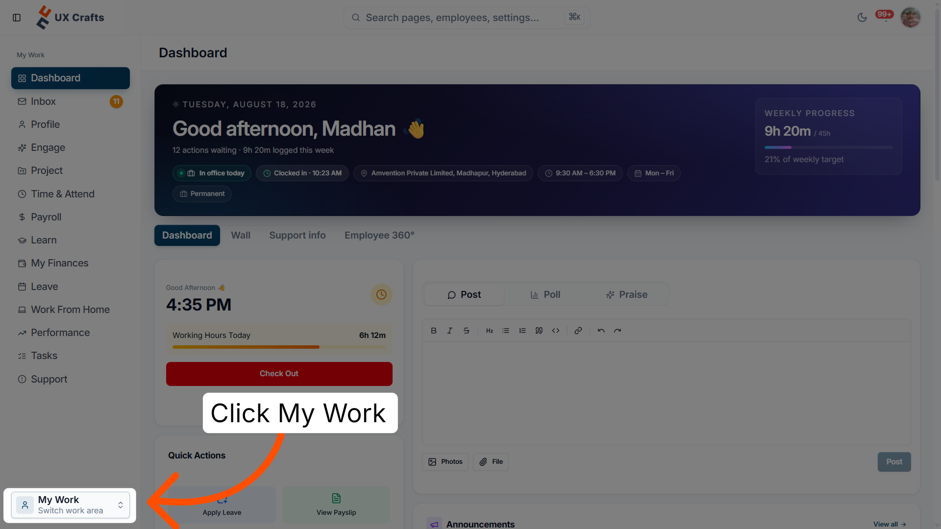 Access My Work Section