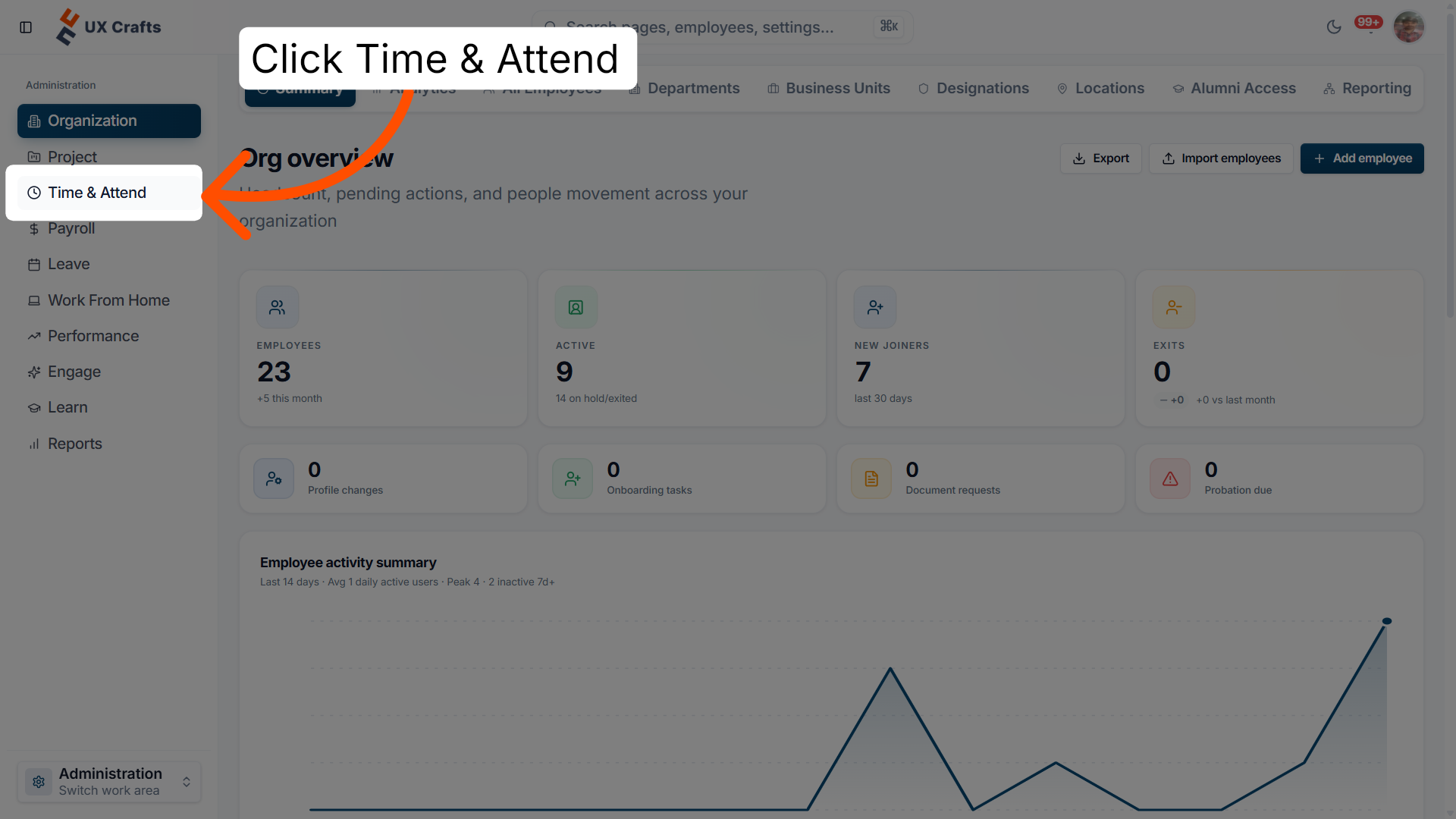 Navigate to Time and Attendance