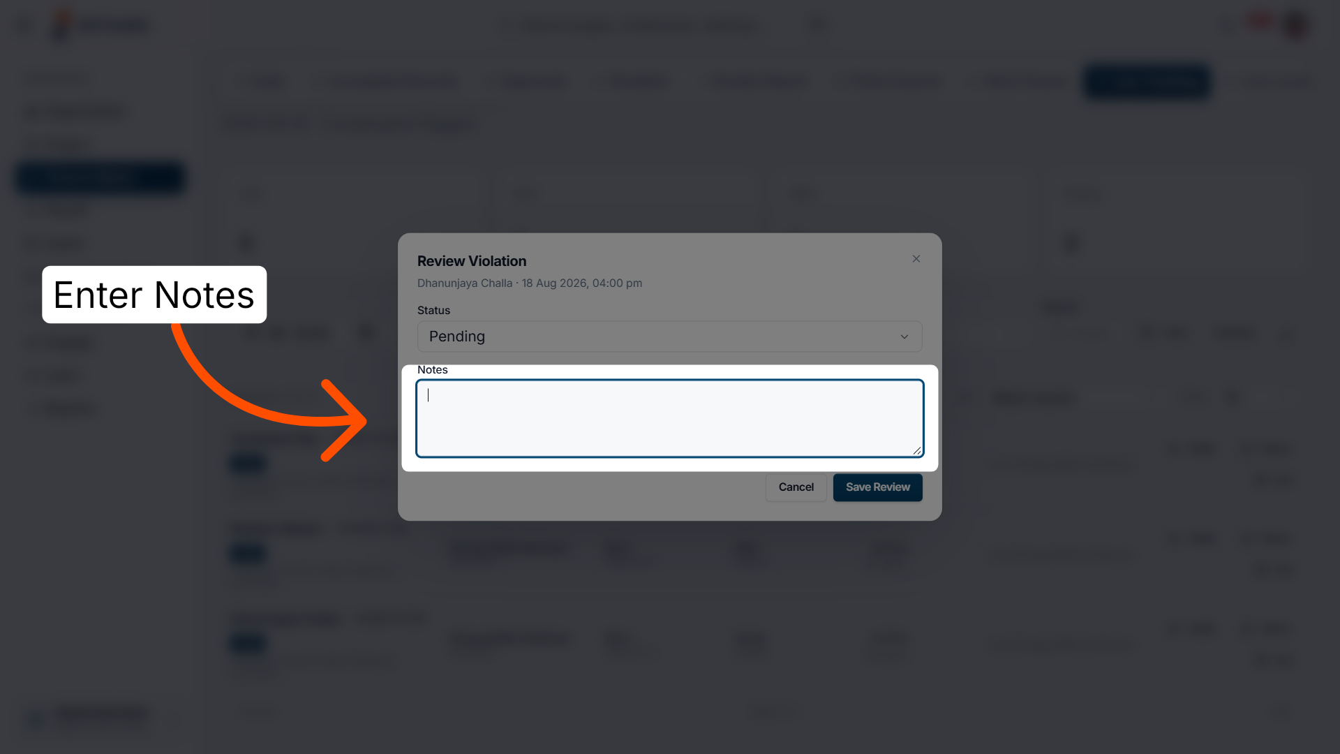 Add Review Notes