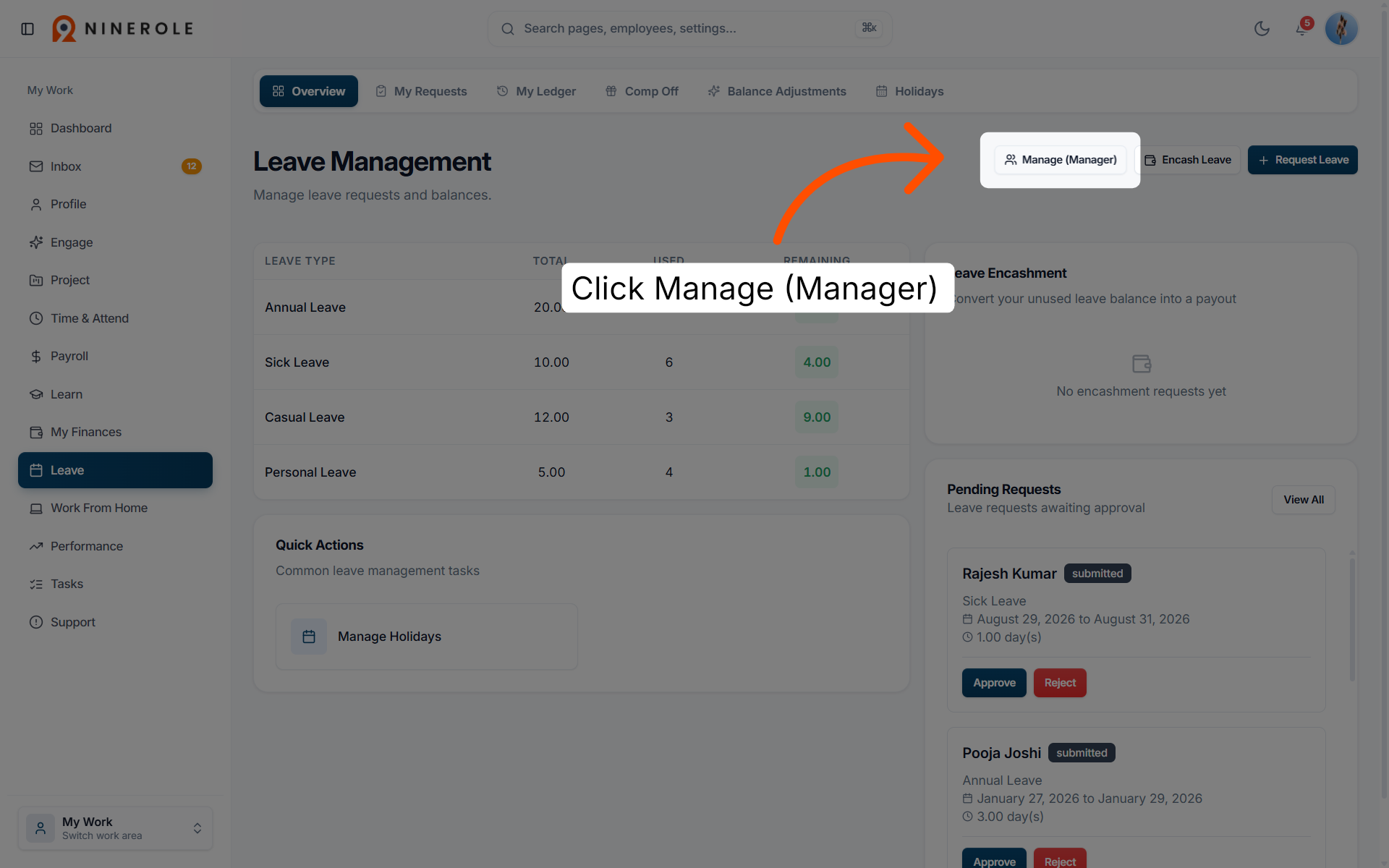 Open Manager Leave Management