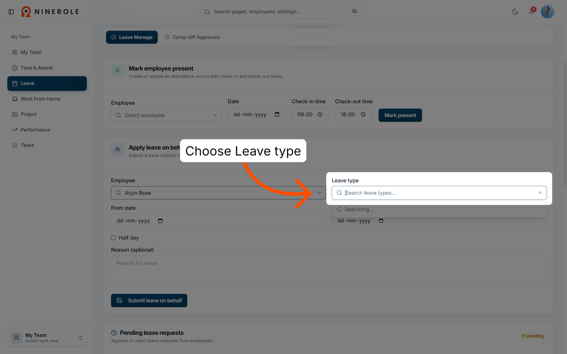 Open Leave Type Menu