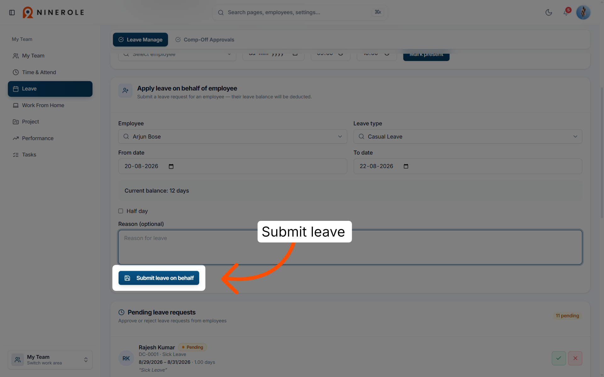 Submit Leave Request