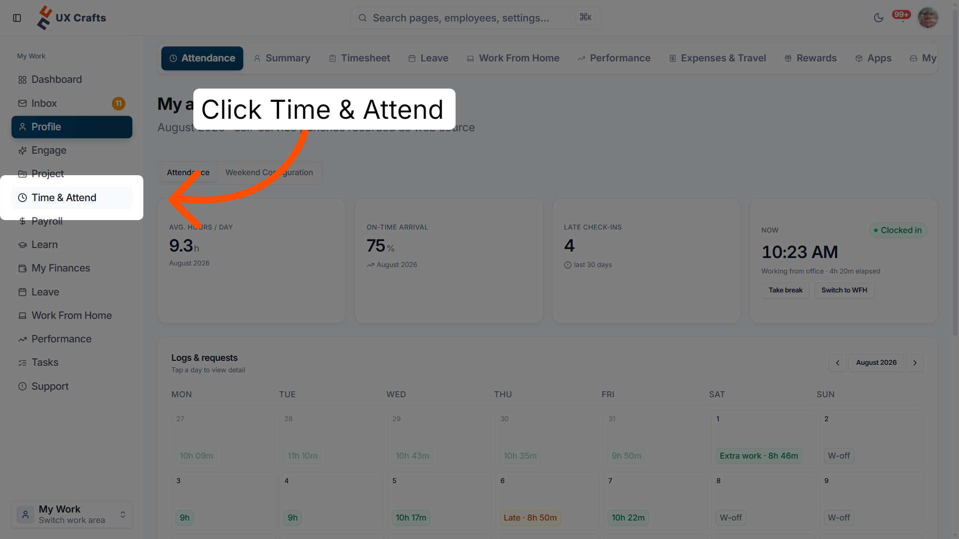 Open Time & Attendance Section