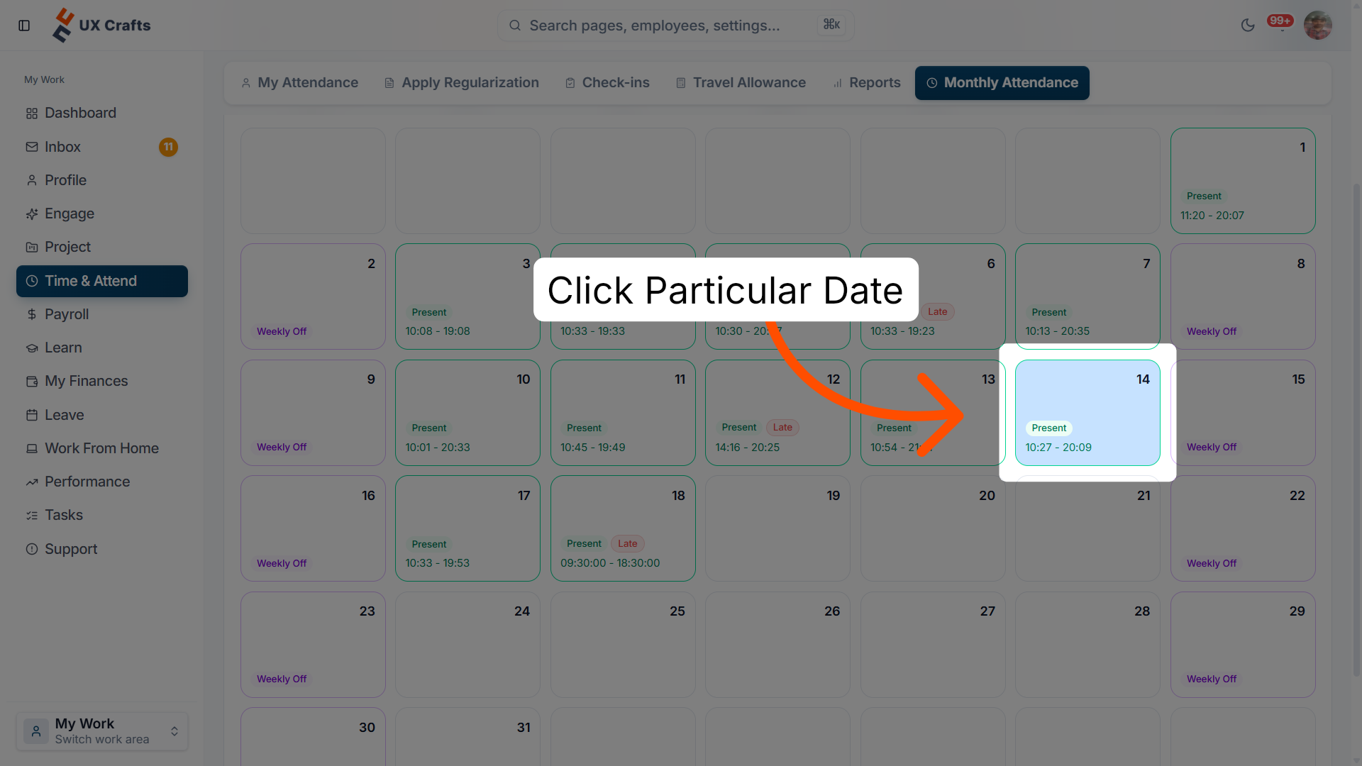 Select Specific Attendance Entry