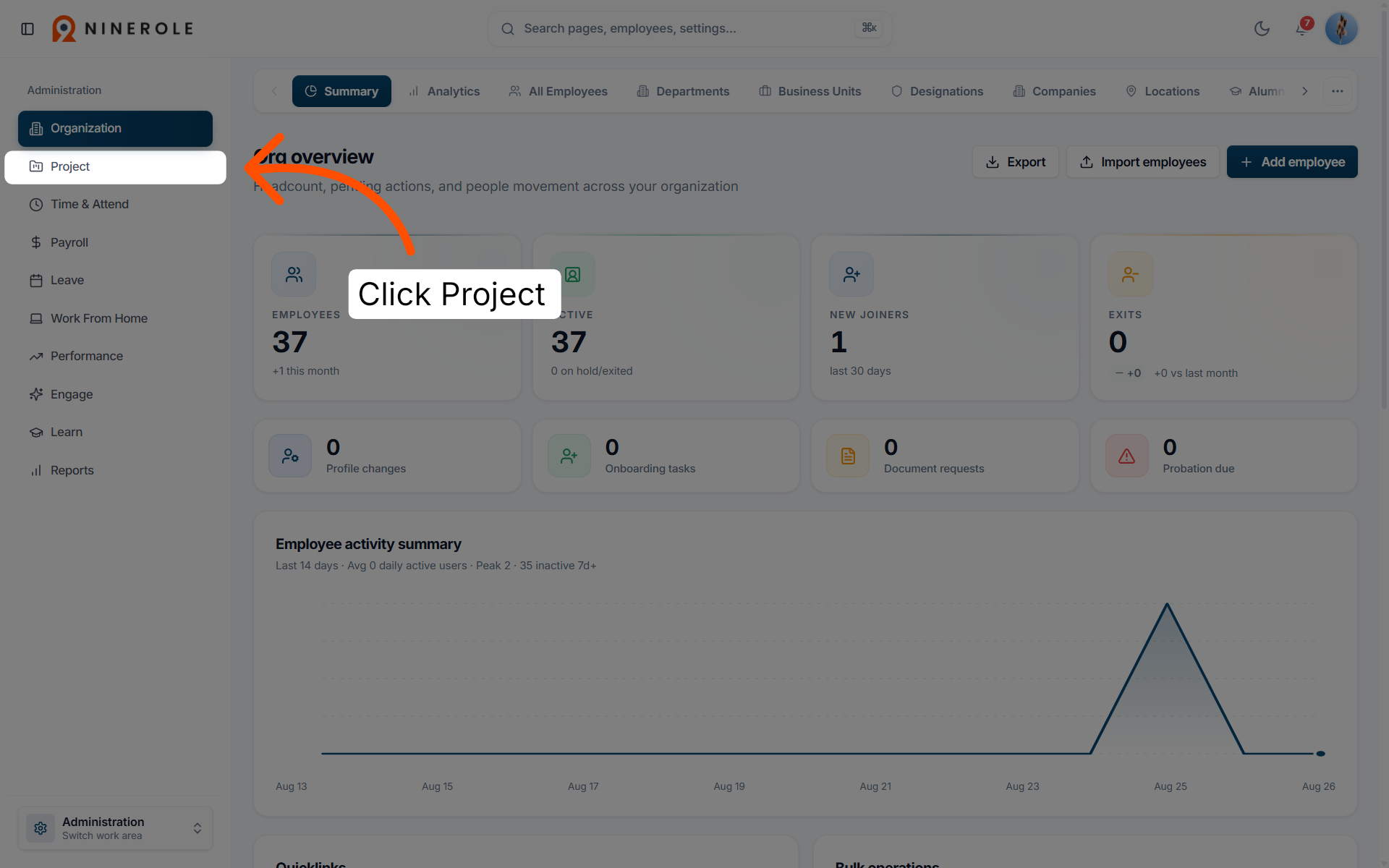 Navigate To Project Summary