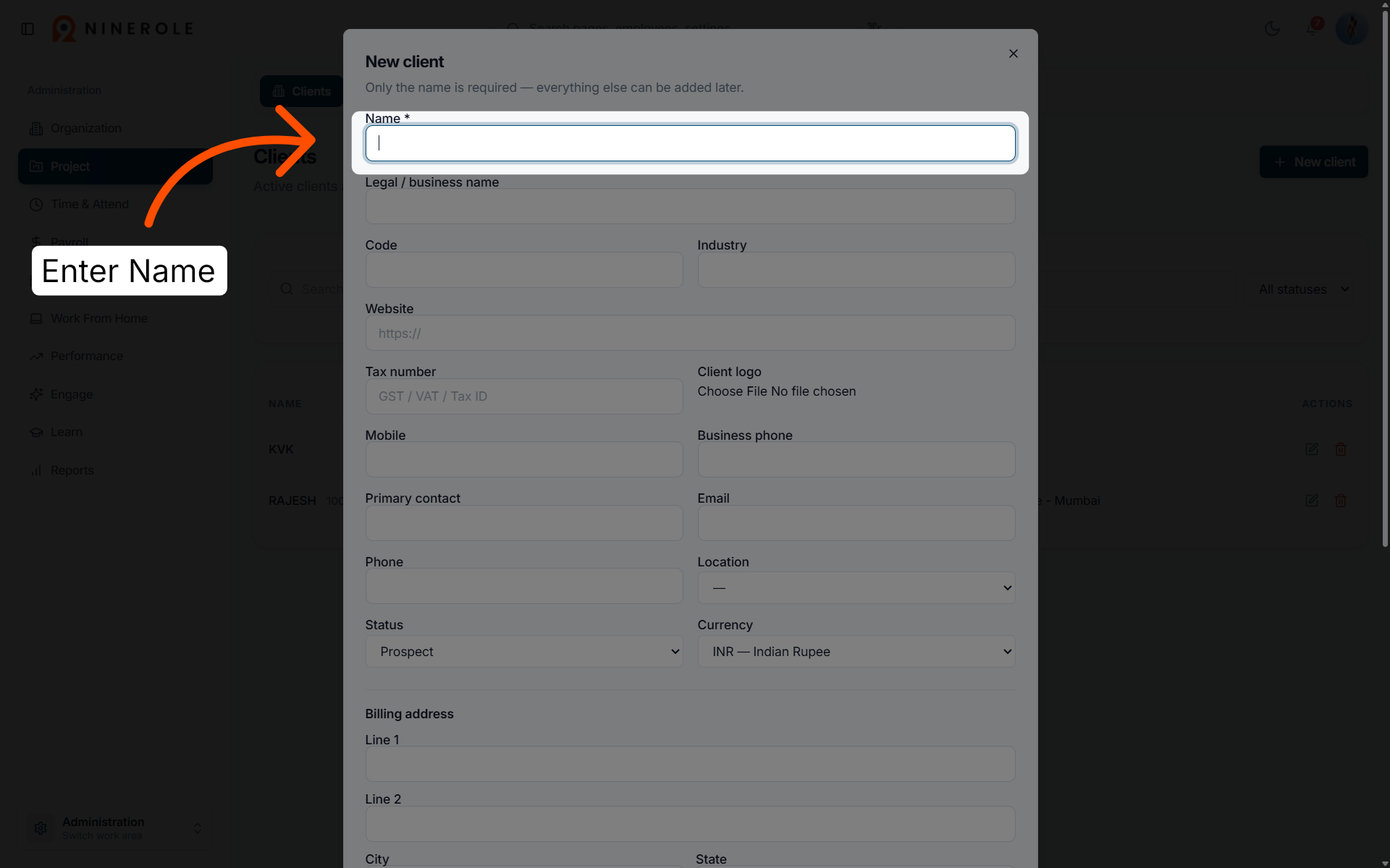 Enter Client Name
