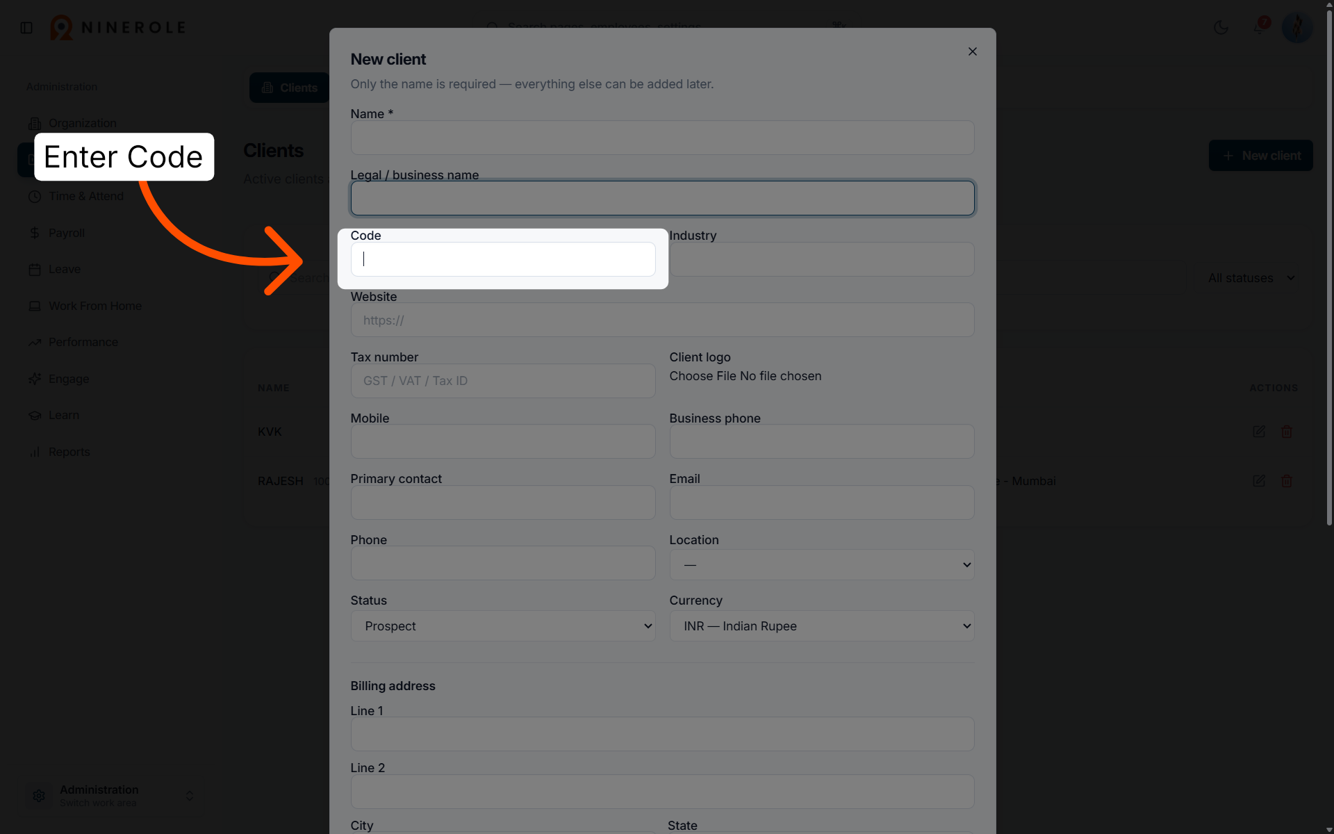 Input Client Code