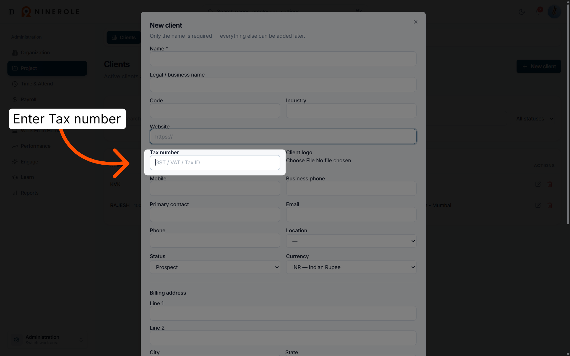 Enter Tax Number