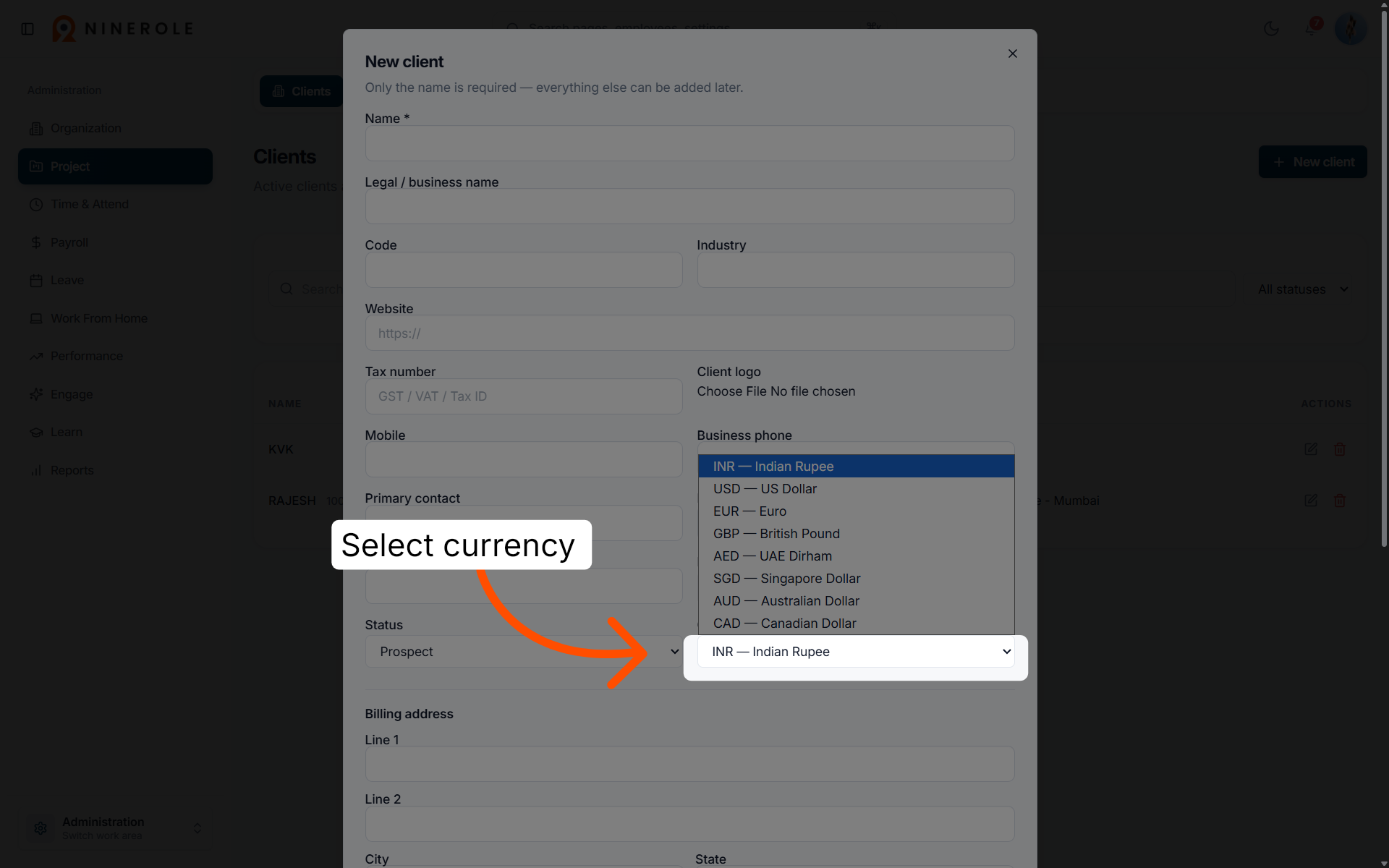 Select Currency Type