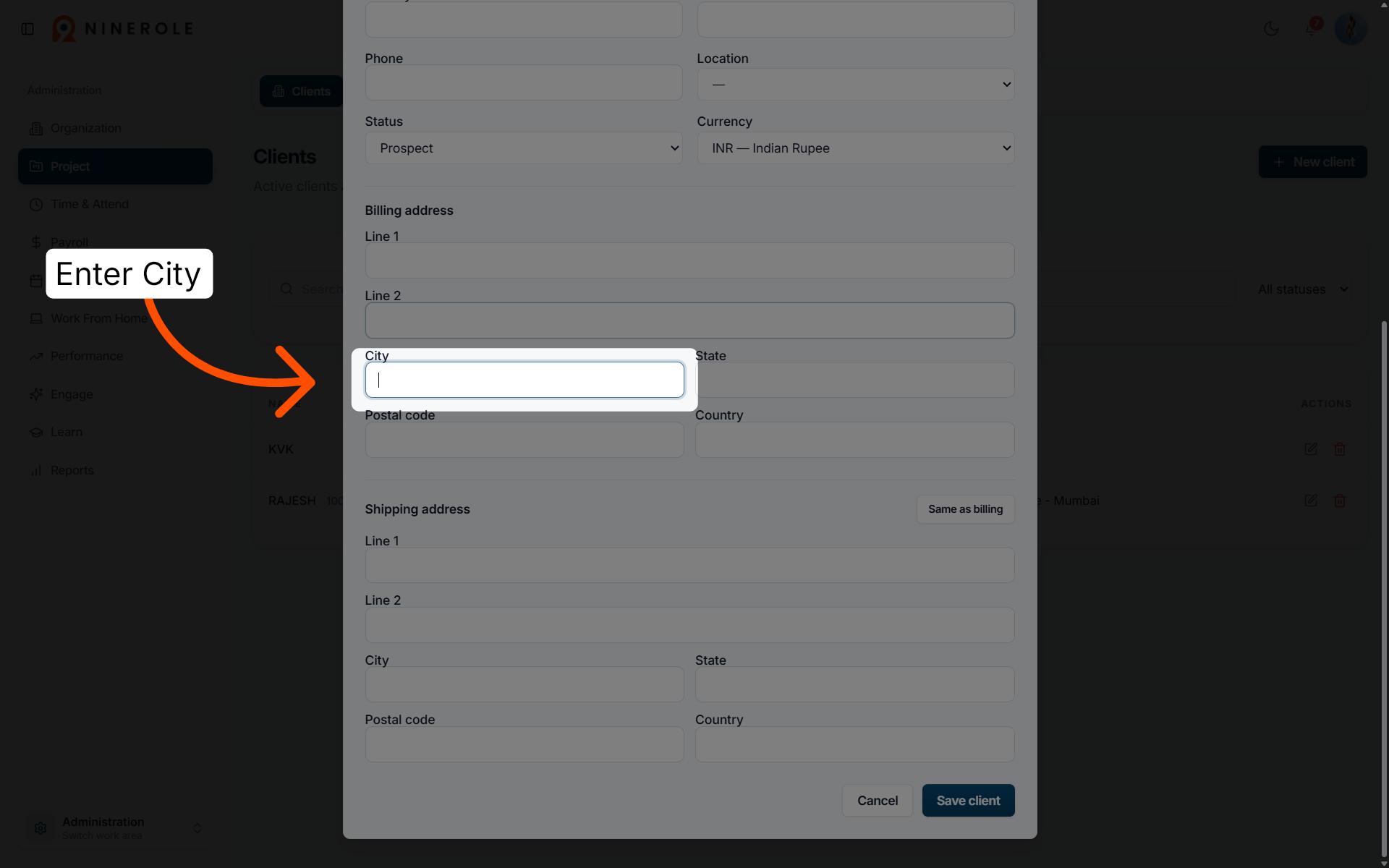 Specify Billing City