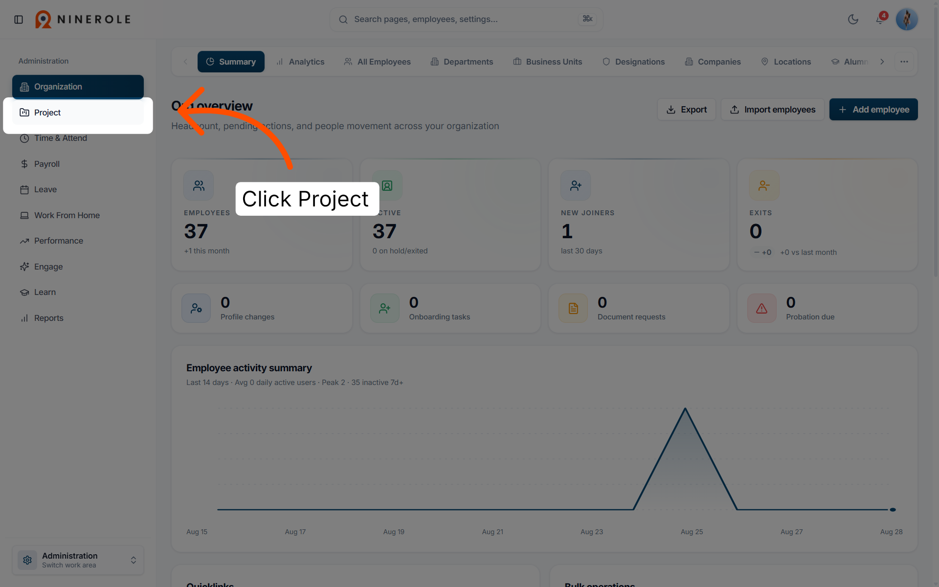 Navigate to Project Summary