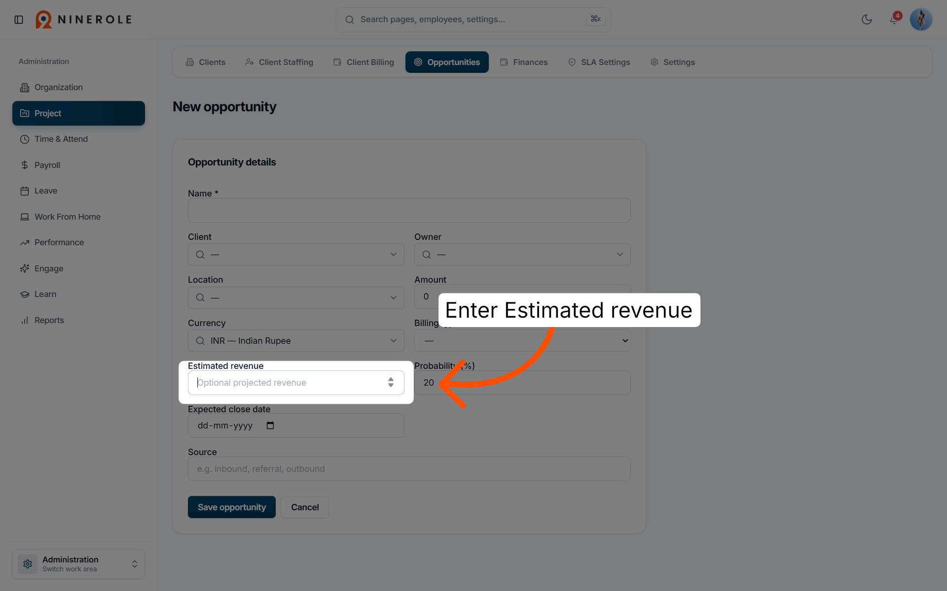 Enter Estimated Revenue