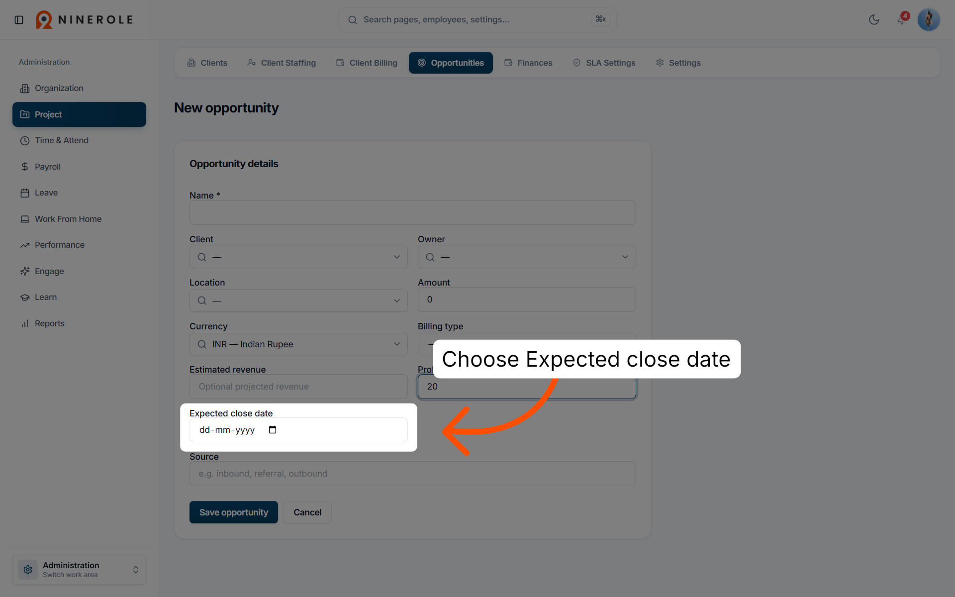 Choose Expected Close Date