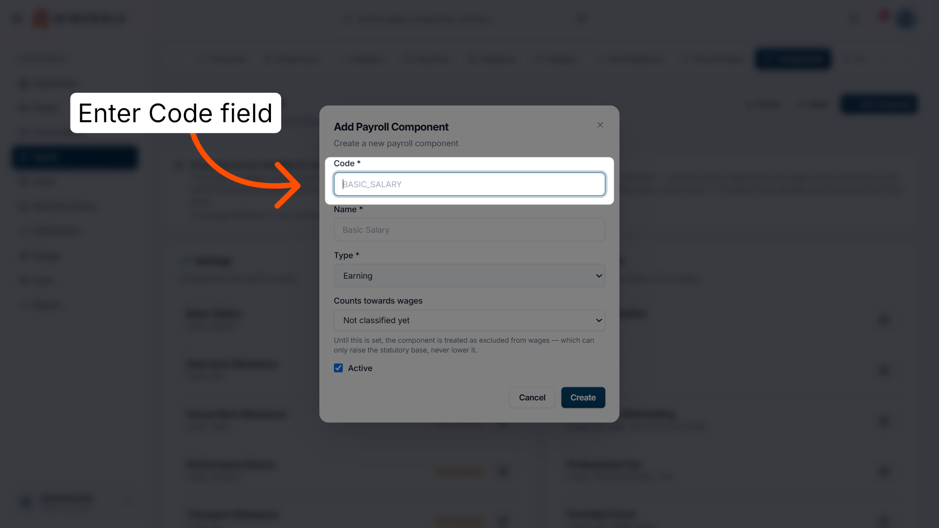 Select Component Code Field