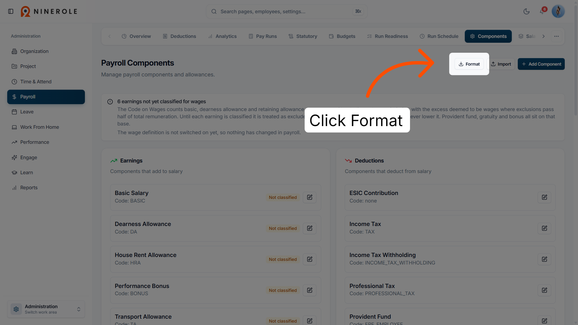 Access Component Format Settings