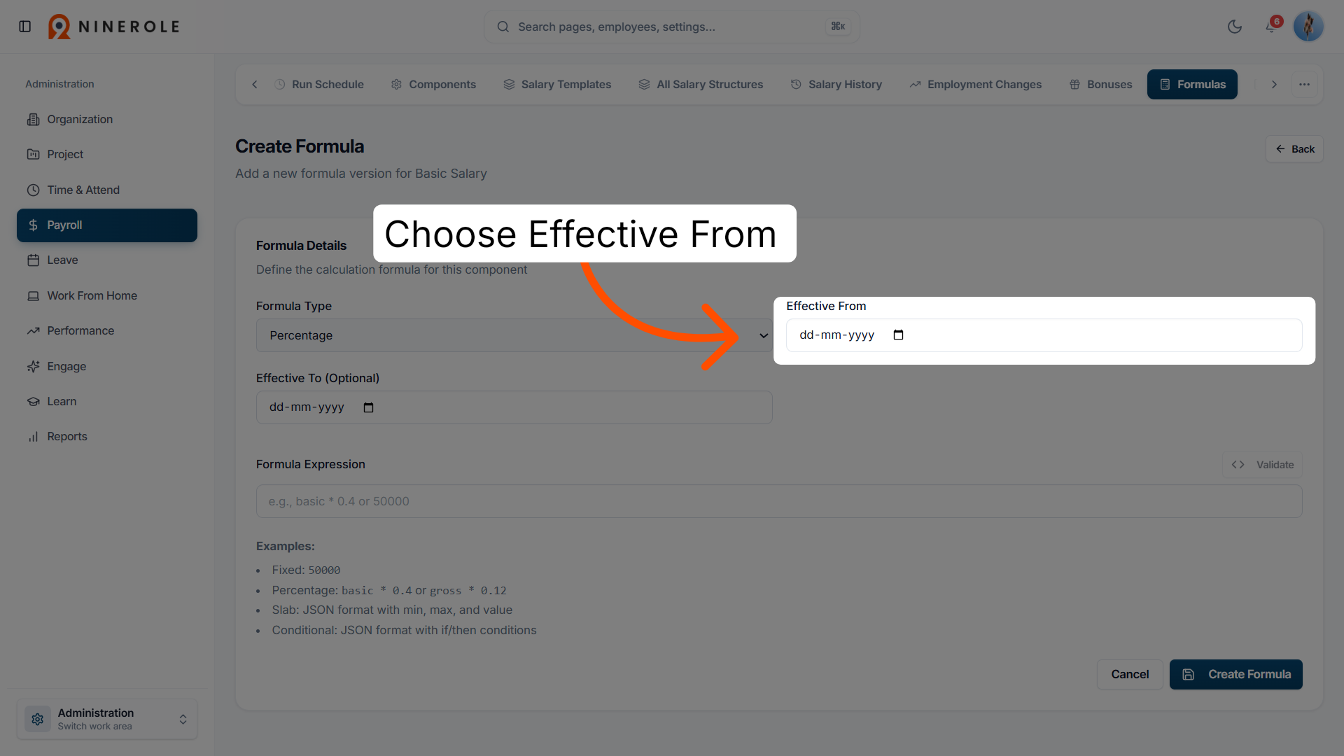 Set Formula Effective Start Date