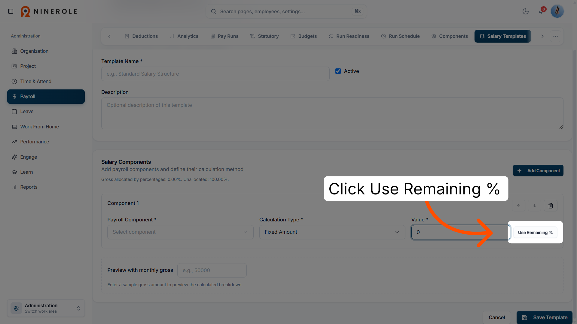Use Remaining Percentage Option