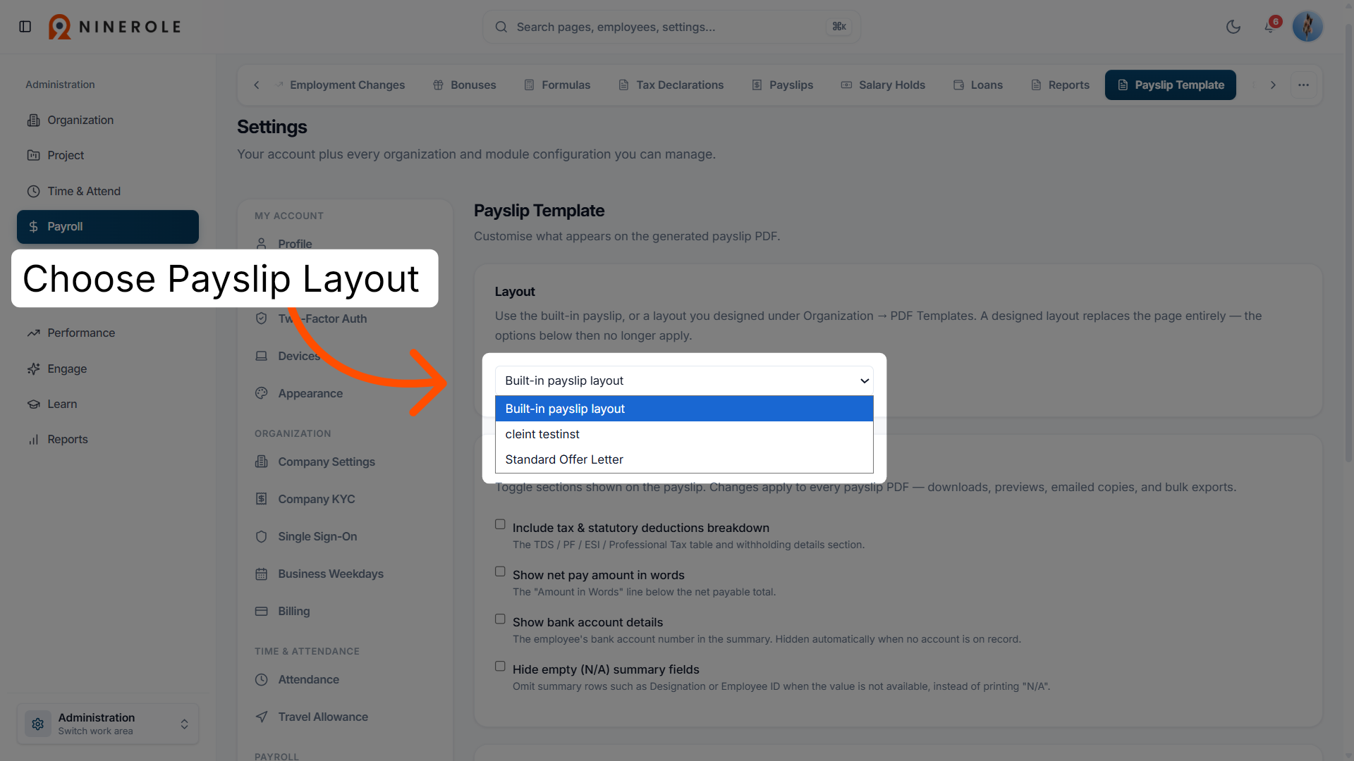 Select the built-in payslip layout