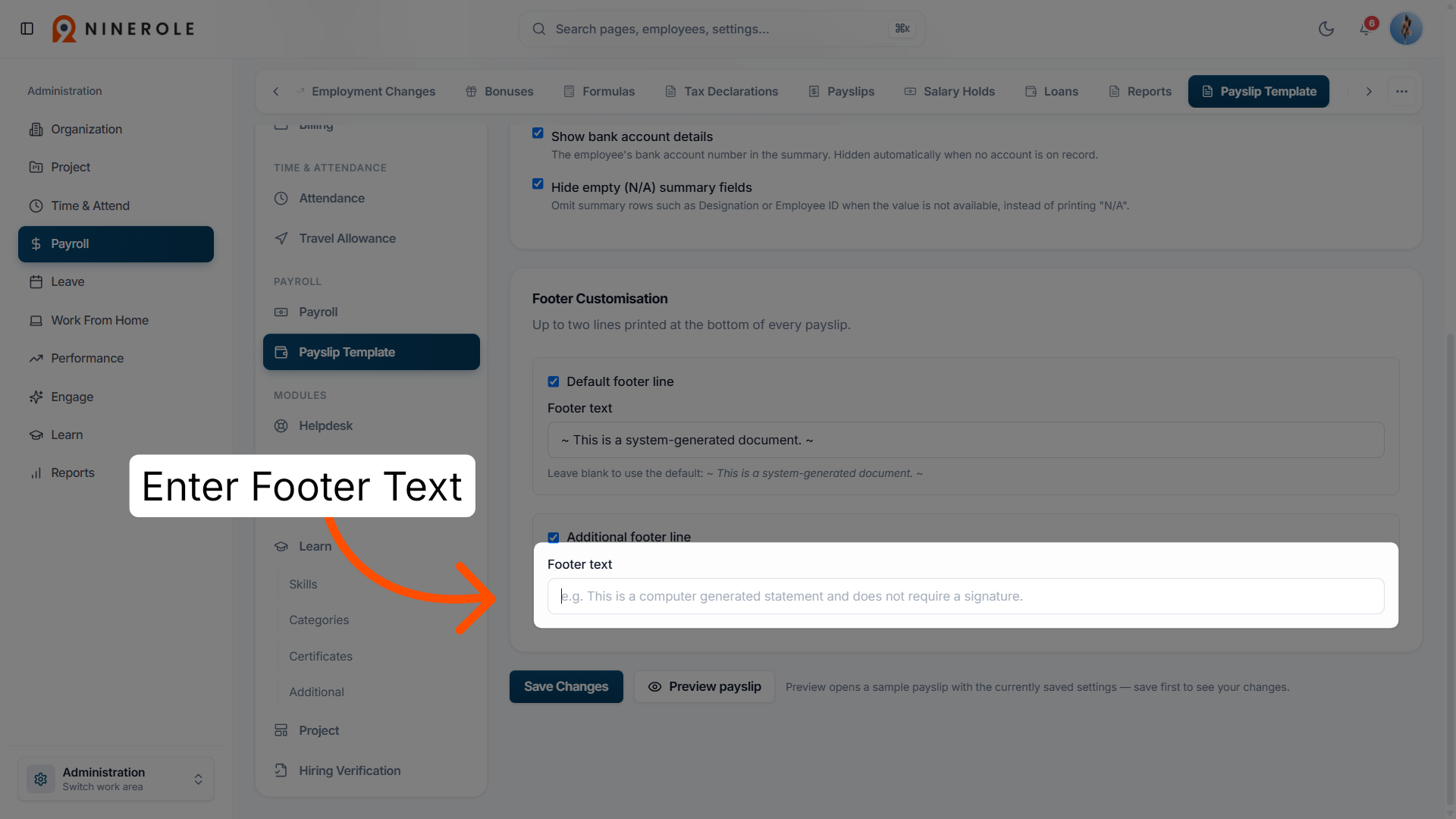 Edit the footer text