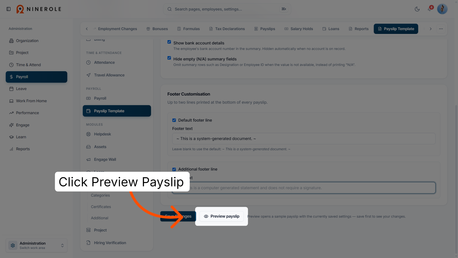 Preview the payslip layout