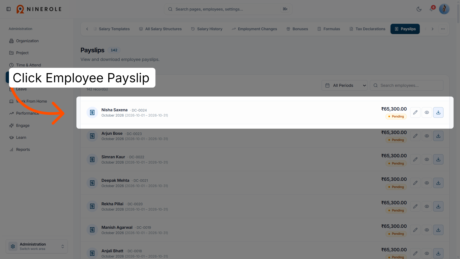 Find the employee's payslip