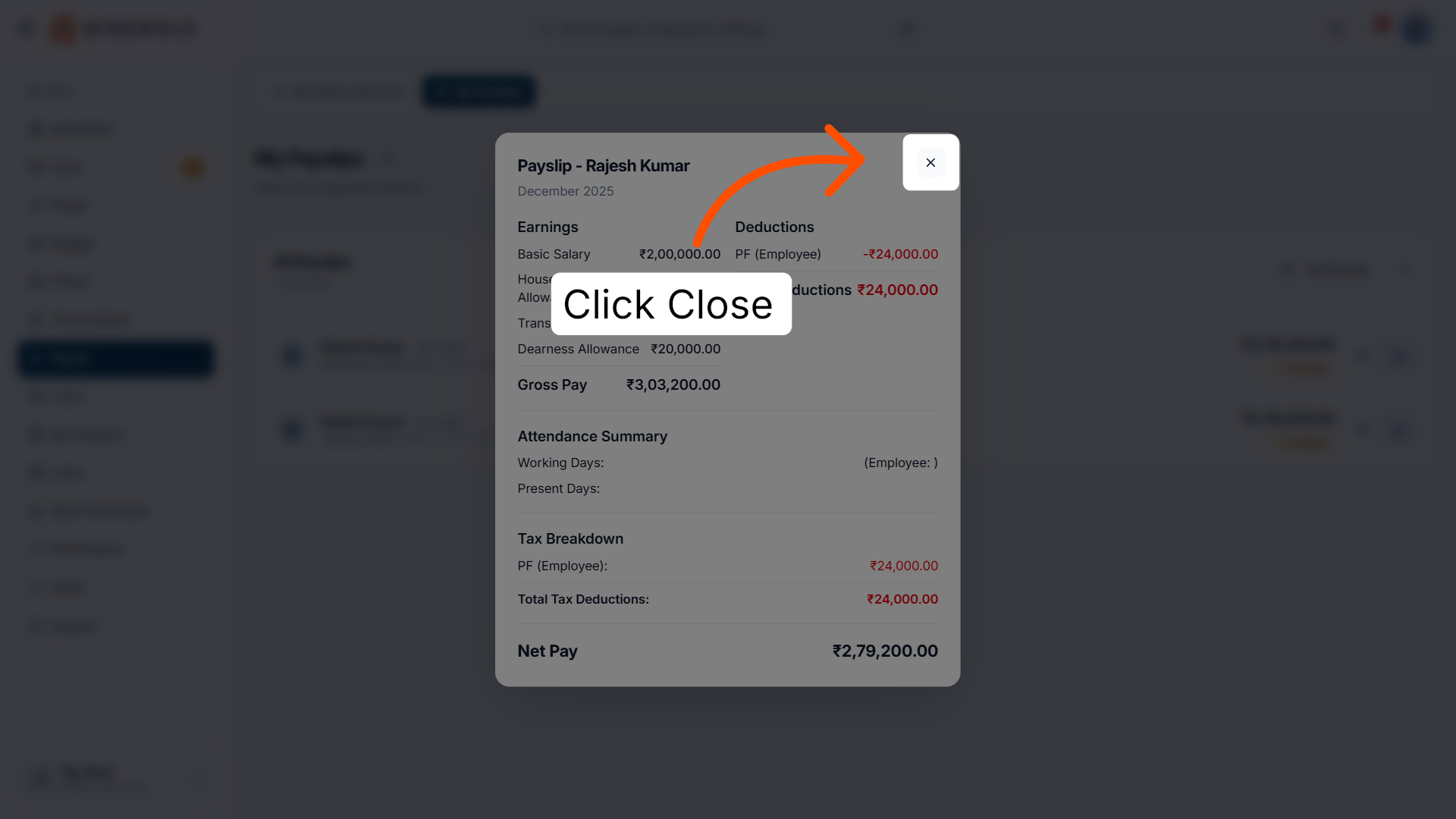 Close Payslip View