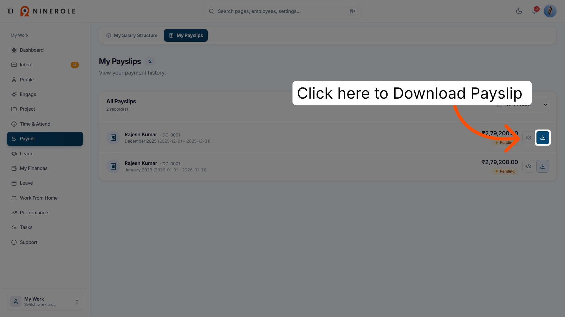 Download the payslip
