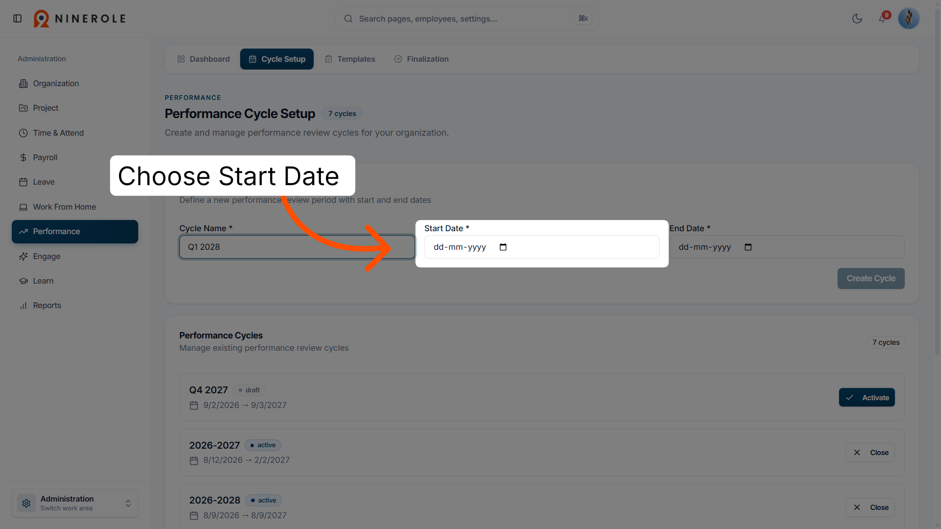 Set the start date