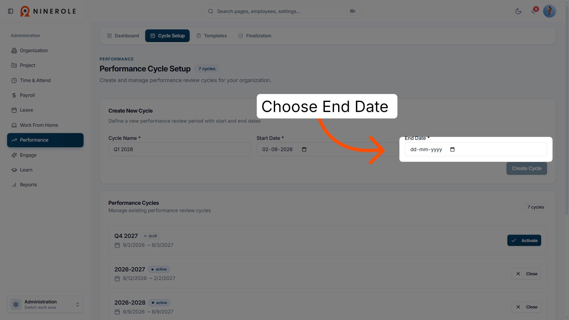 Set the end date