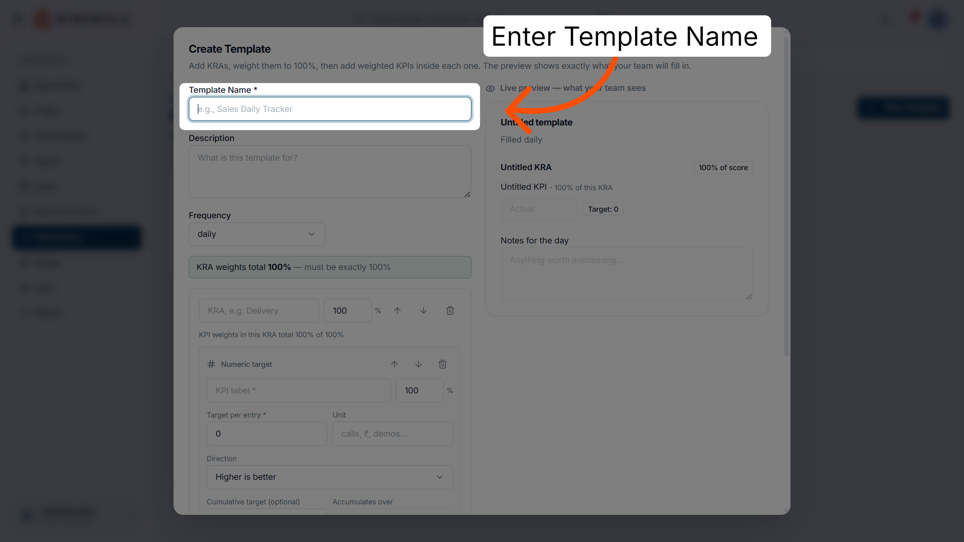 Enter the template name