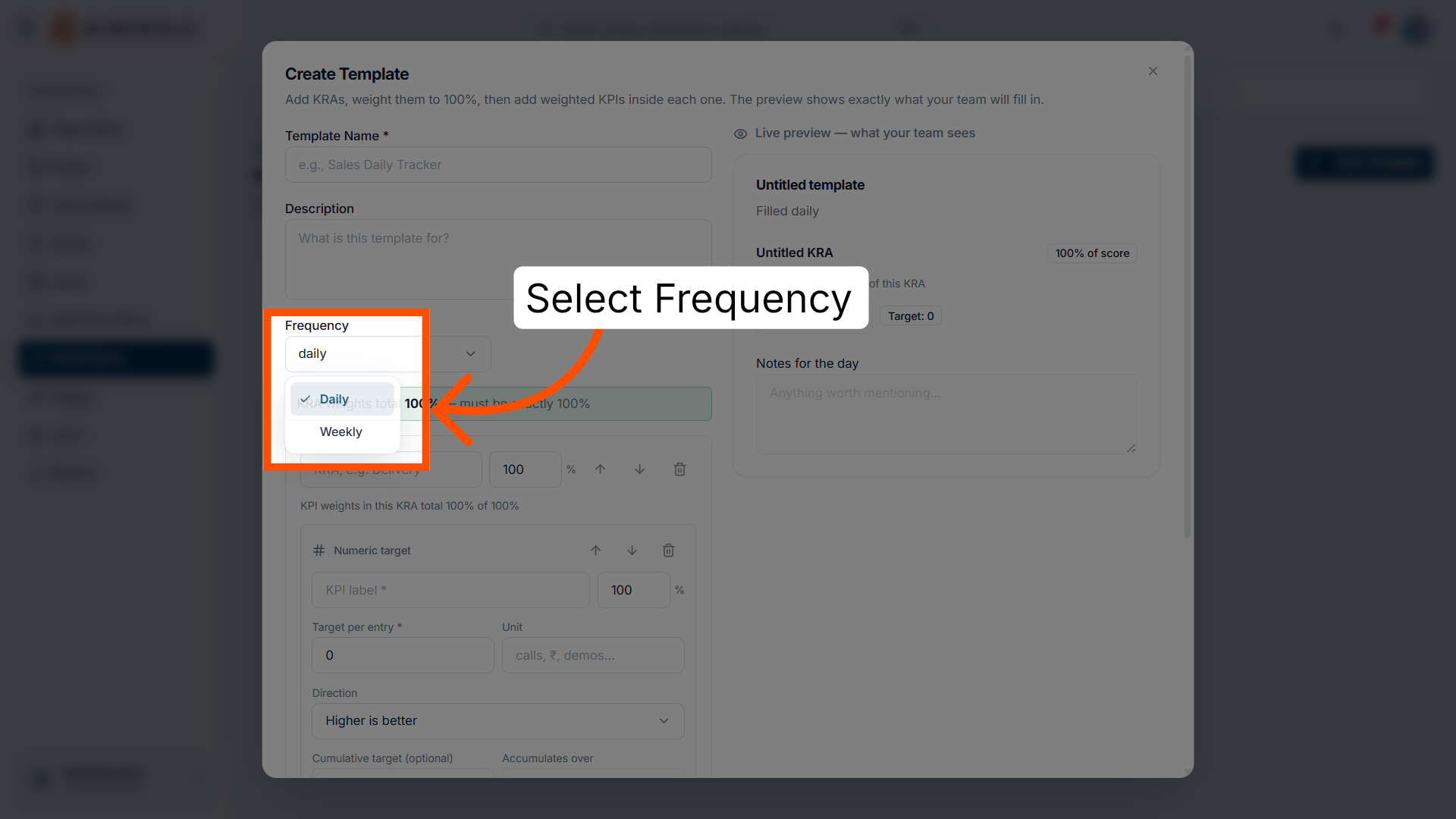Select the frequency