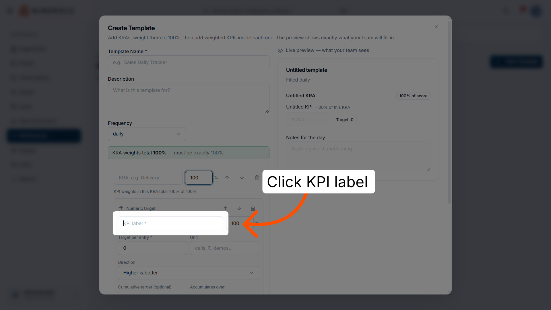 Enter the KPI label