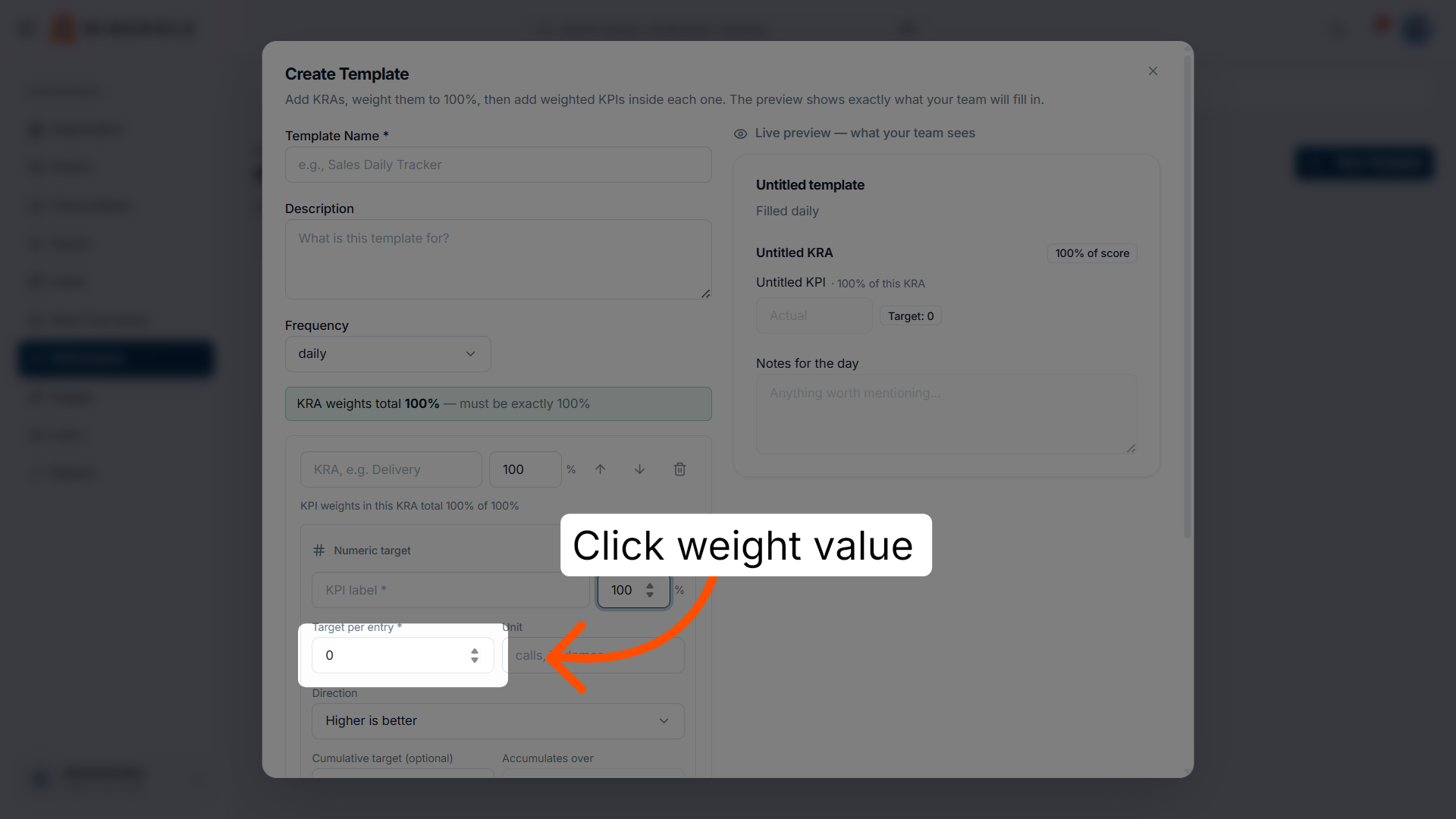 Set the KPI weight