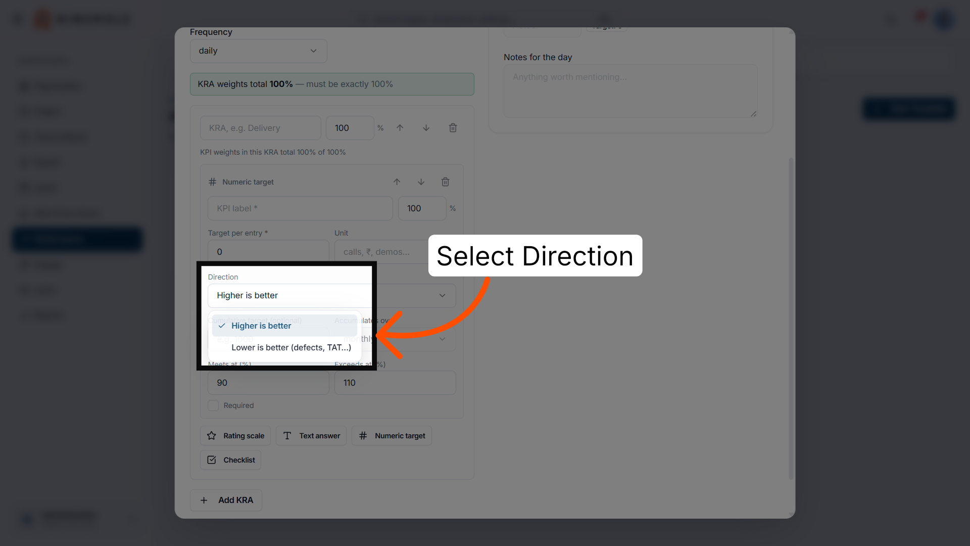Select the direction