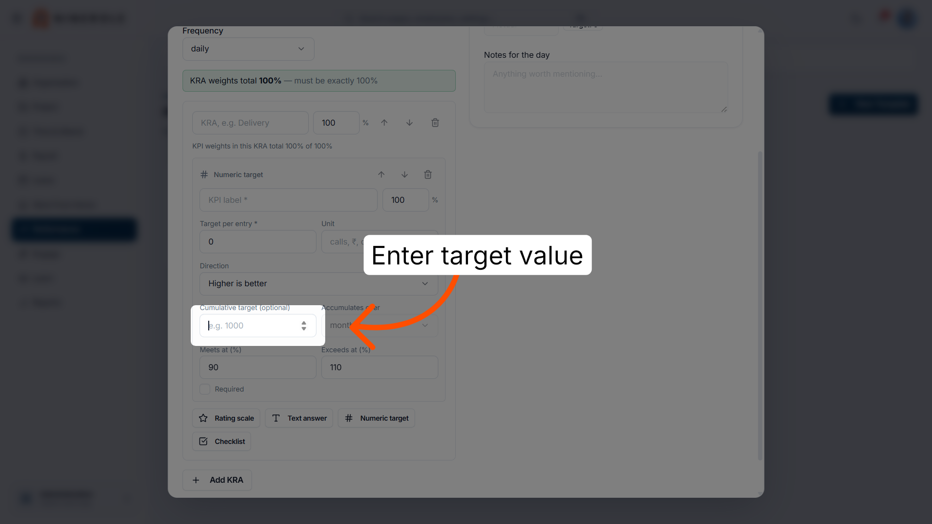 Set the target per entry