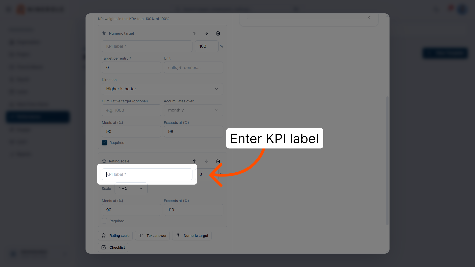 Enter its KPI label