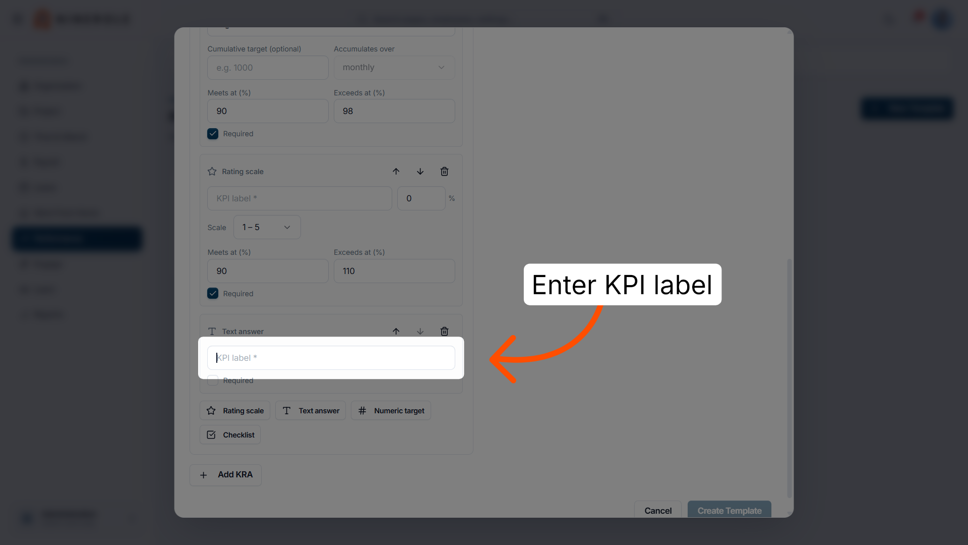Enter its KPI label