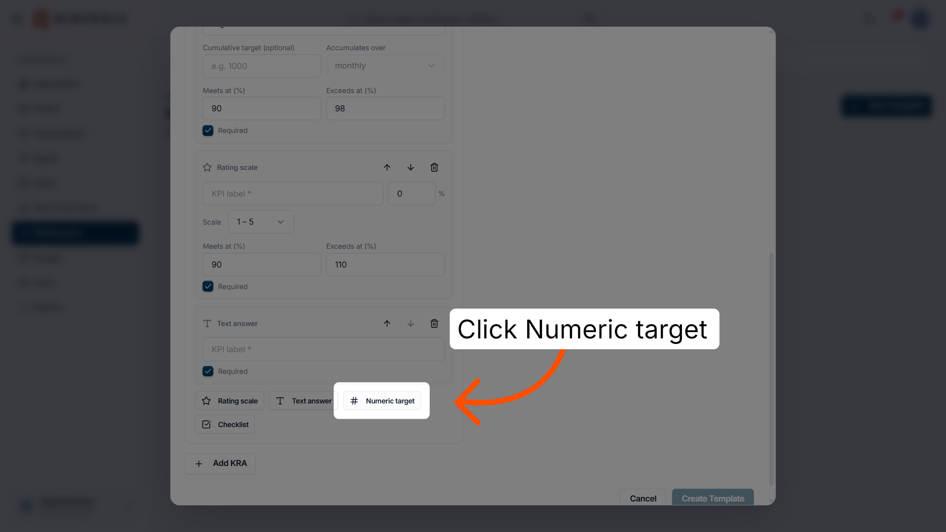 Add a numeric target KPI
